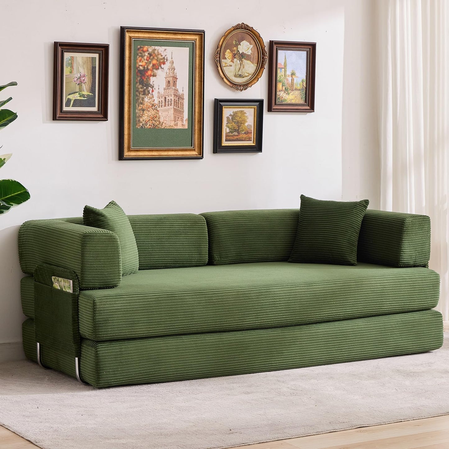 GarveeLife 78.8" Modular Corduroy Sofa Bed,5 in 1 Convertible Futon Floor Couch with Pull-Out Sleeper,Multi-Functional Futon for Living Room Guest Room & Small Spaces