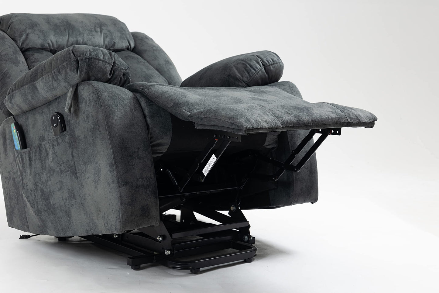 Ball & Cast Lift Recliner Chair with Sides Pockets,Lounge Relax Single Sofa W/Multi-Function Massage and Heat,Glider Reclining Chair W/USB Port &Cup Holders,for Living Room,Grayish Blue