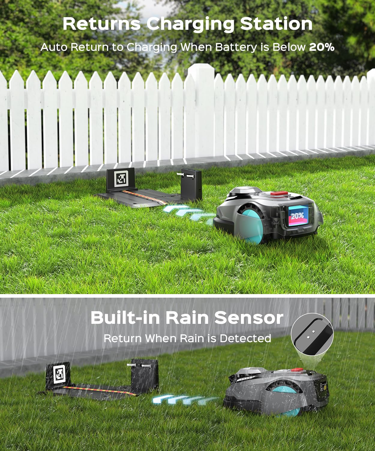YARDCARE N1600 PRO Wireless Robotic Lawn Mower, RTK & Vision Navigation, Up to 0.4 Acre Coverage, Smart App Control, Multi-Zone Mapping, Systematic Mowing Robot