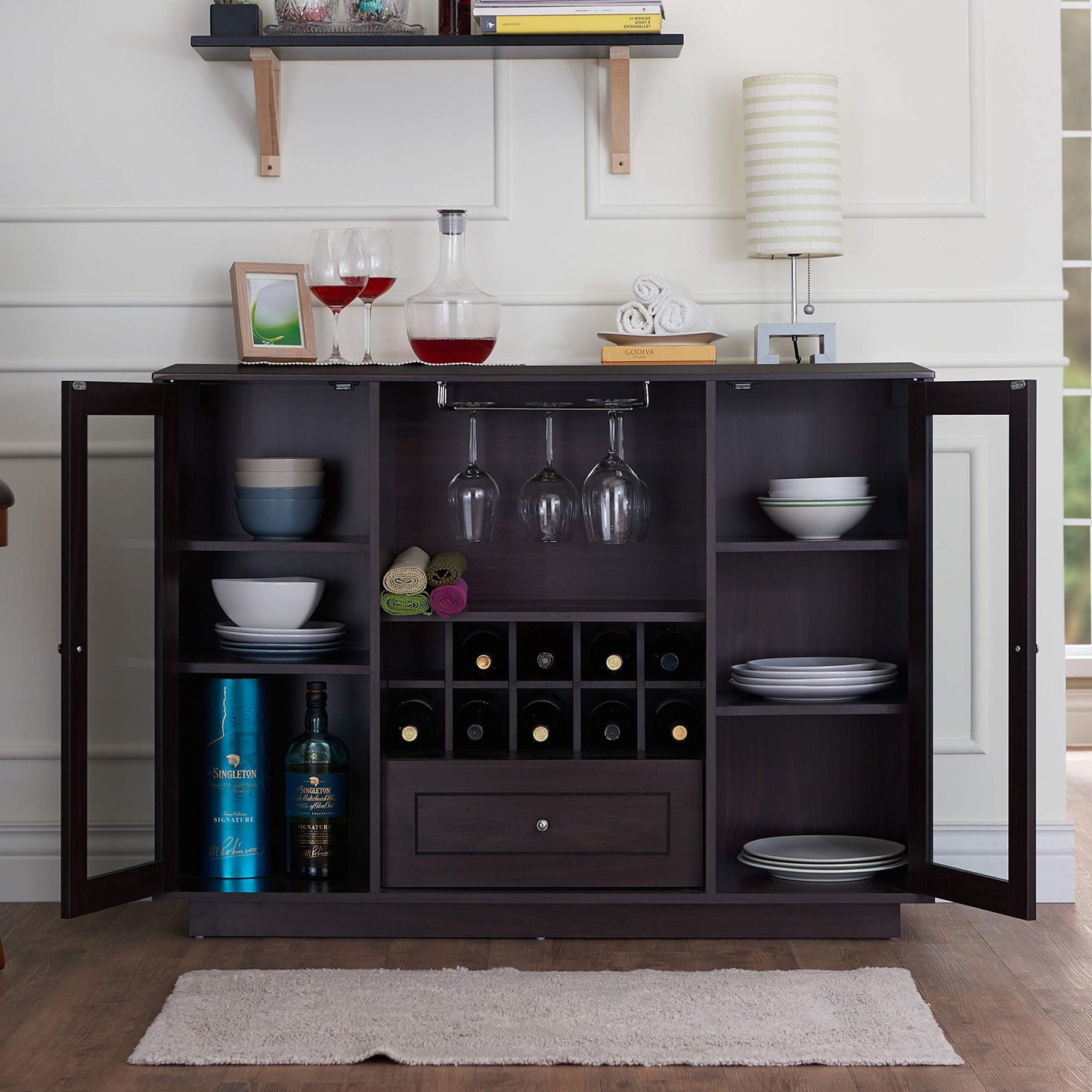 24/7 Shop at Home Verma Casual Sideboard Buffet Cabinet, Espresso
