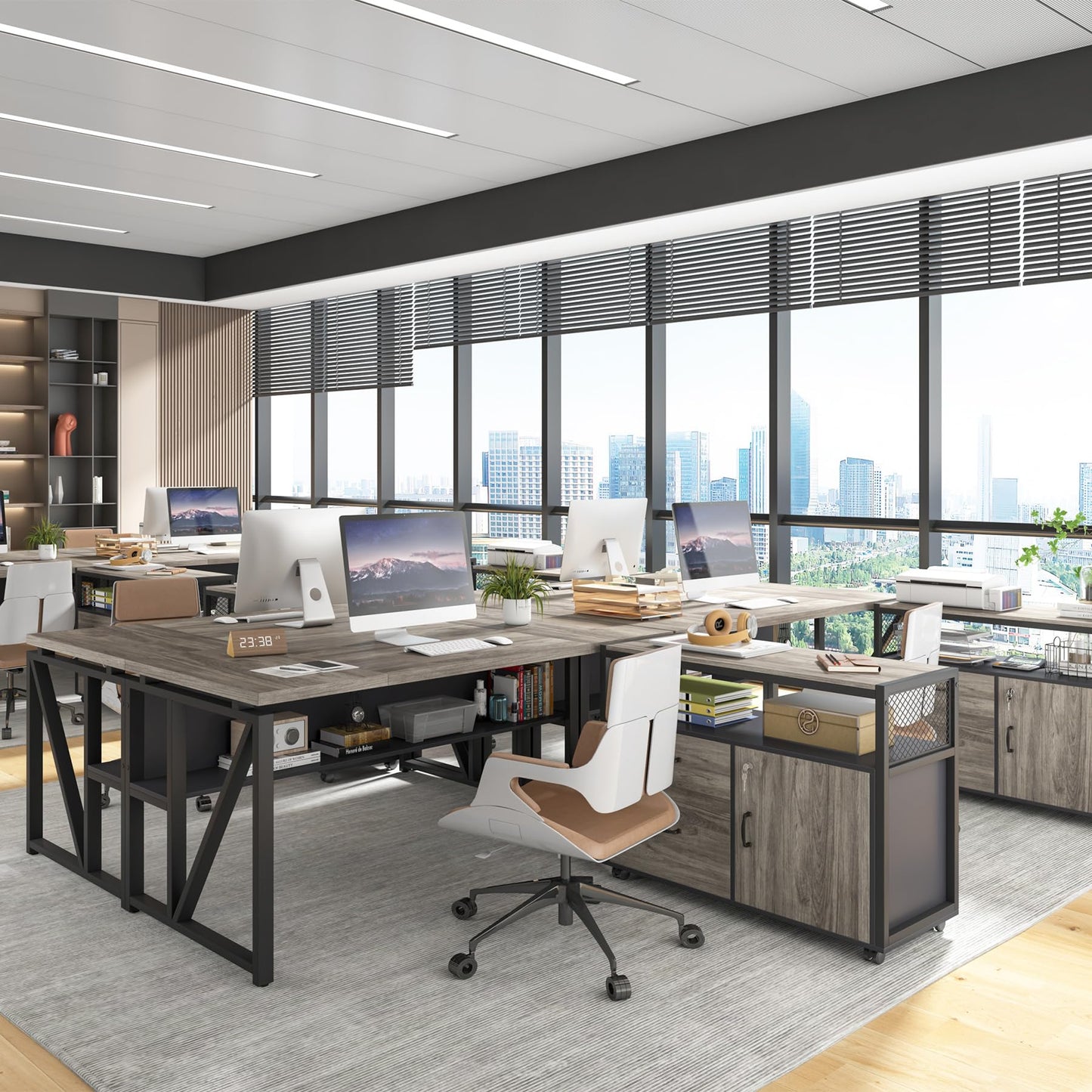 Tribesigns 63" Executive Desk with Reversible File Cabinet, Large L-Shaped Office Desk with Drawers, Business Furniture Workstation for Home Office (Dark Oak, 63-inch)