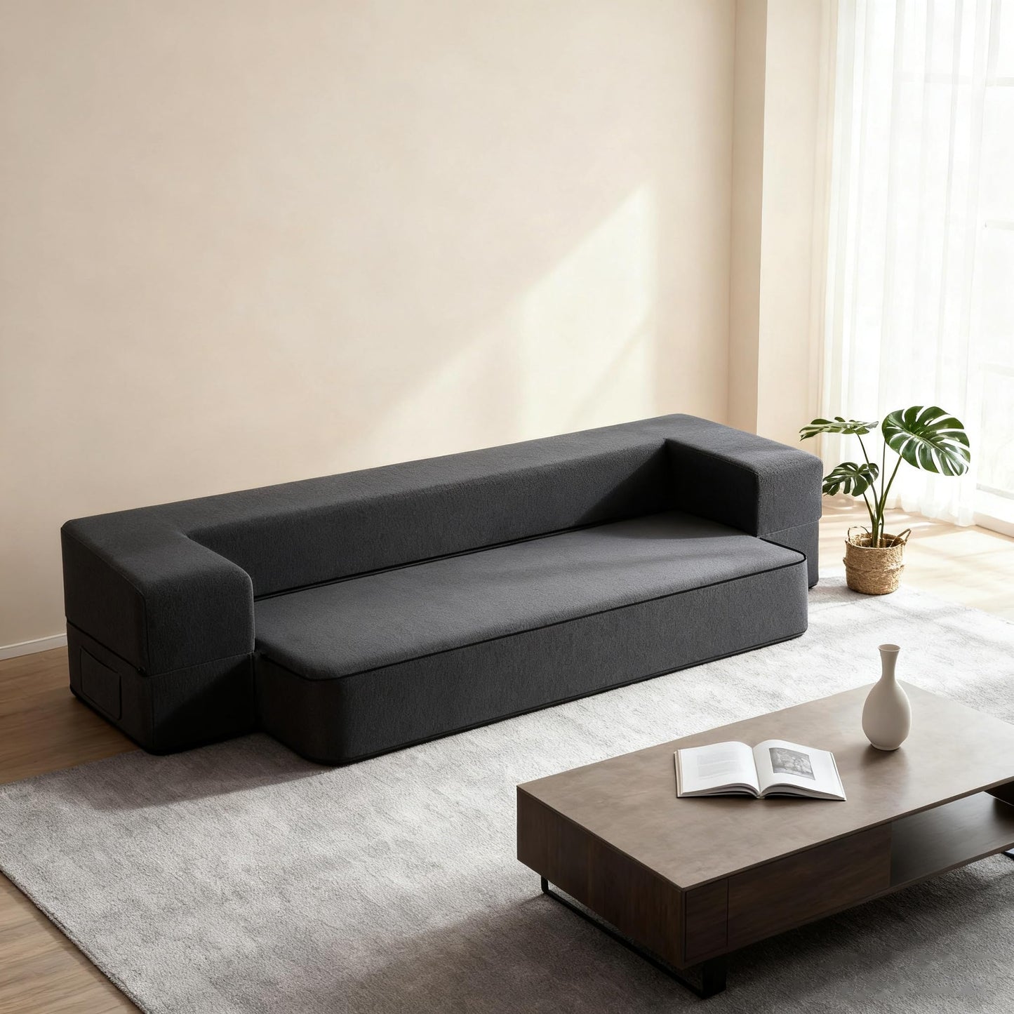 HonTop 8 Inch Folding Sofa Bed Couch, Queen Size Memory Foam Convertible Futon Sleeper Chair for Bedroom Living Room Guest, No Assembly Fold Out Sofa, Dark Grey