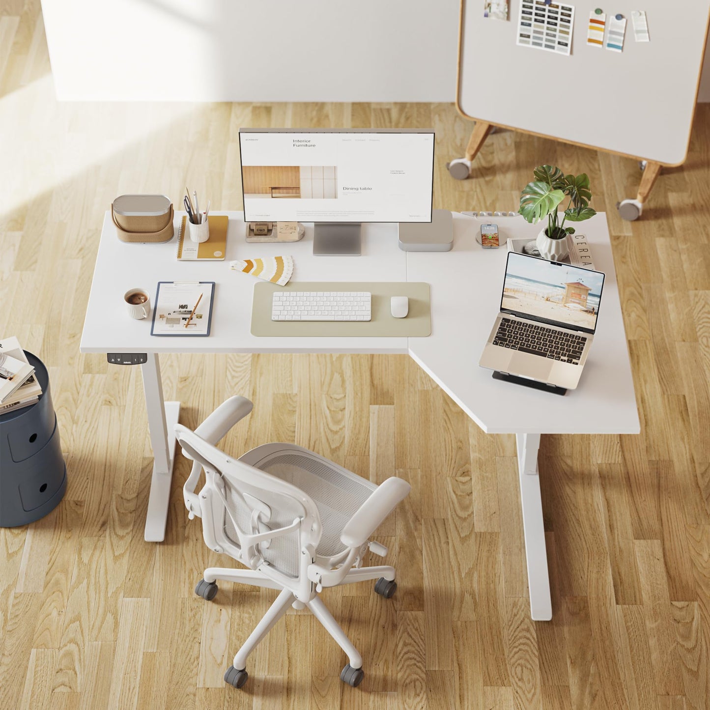 Agilestic Electric Standing Desk, Height Adjustable Desk, 59 x 35 Inch Sit Stand up for Work Office Home, L Shaped Ergonomic Rising Computer Table with Memory Preset, White