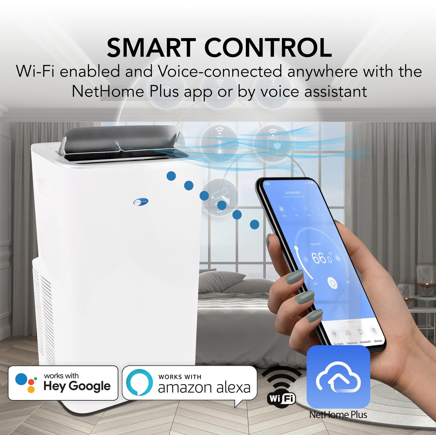 Whynter Portable Air Conditioner 12,000 BTU with Dehumidifier, Cooling Fan & Smart Wi-Fi for 450 Sq Ft Rooms, Includes AC Unit Window Kit, ARC-0850XP (8,000 BTU SACC), White