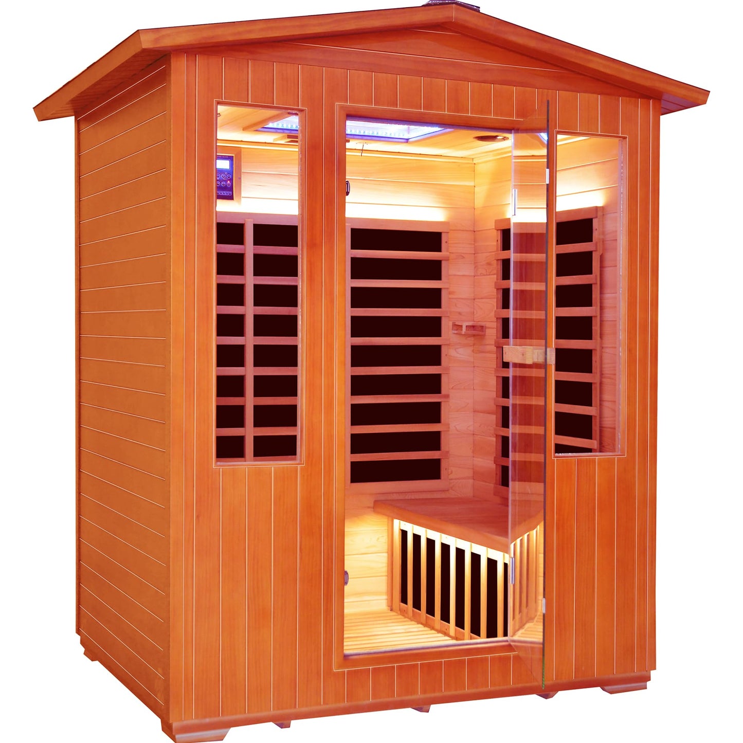 Netwboz Outdoor Sauna for 4 People, 2600W Cedar & Fir Wood Backyard Cabin with 11 Heaters, Large Family Spa Room with Abyss Lamp