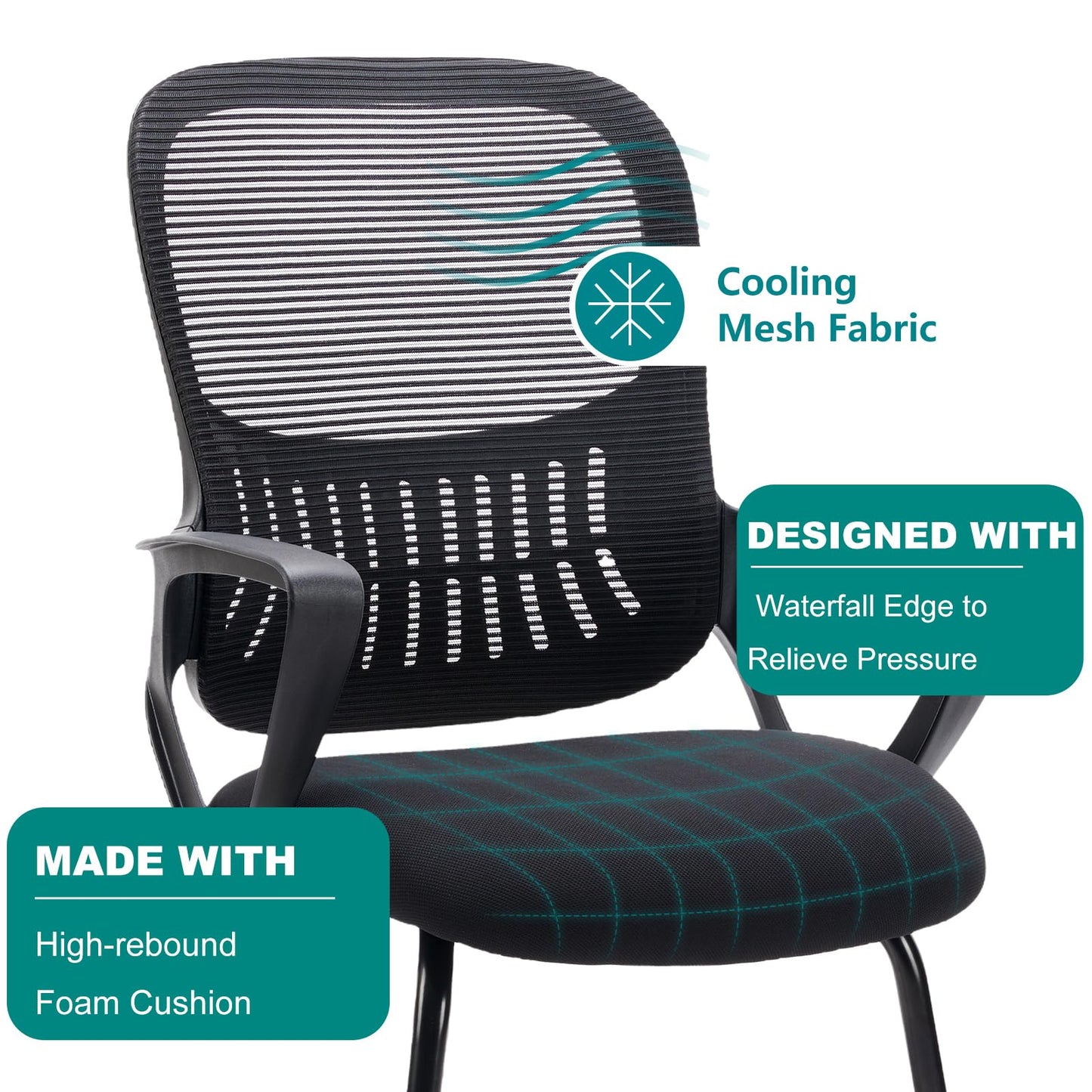 DUMOS Office Desk Chair with Sled Base Set of 4, Ergonomic Executive Mesh Computer Chairs with Lumbar Support for Home Bedroom Waiting Reception Guest Student