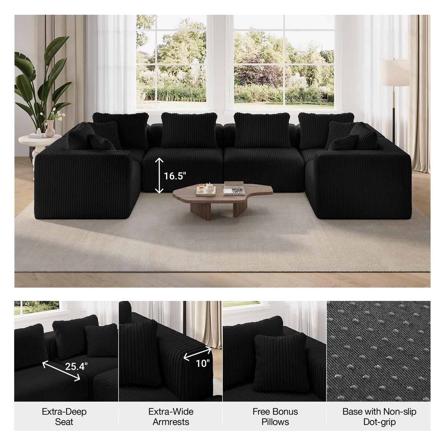 Novilla 141" Modular Sectional Sofa, Modern Cloud Sectional Couch with Smarts Coil® Support, L-Shape Boneless Couch for Living Room Apartments Bedroom, No Assembly Required (6 Seat)