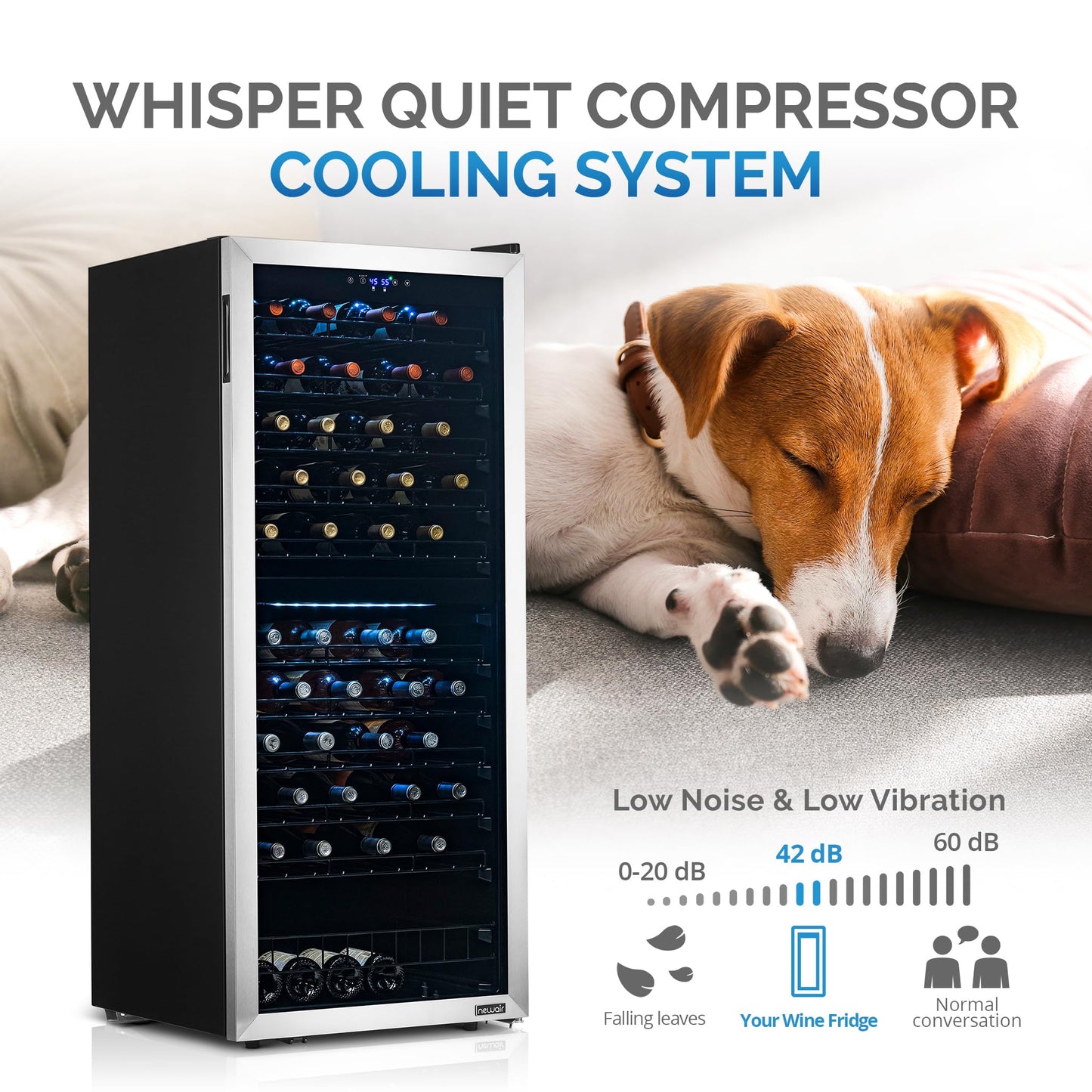 NewAir 24" Dual Zone Wine Fridge for 98 Bottles | Built-In or Freestanding Wine Cooler Refrigerator with Glass Door | Ultra-Quiet Inverter Compressor & Adjustable Racks | Stainless Steel