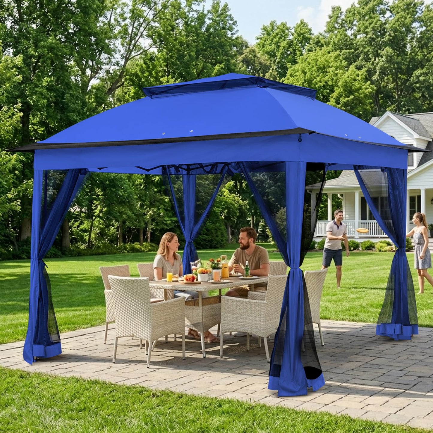 COOS BAY 11x11 Pop Up Gazebo with Mesh Netting, Instant Outdoor Canopy Tent, Water Resistant Shelter with UPF 50+ UV Protection, 121 Sq Ft Coverage, Blue