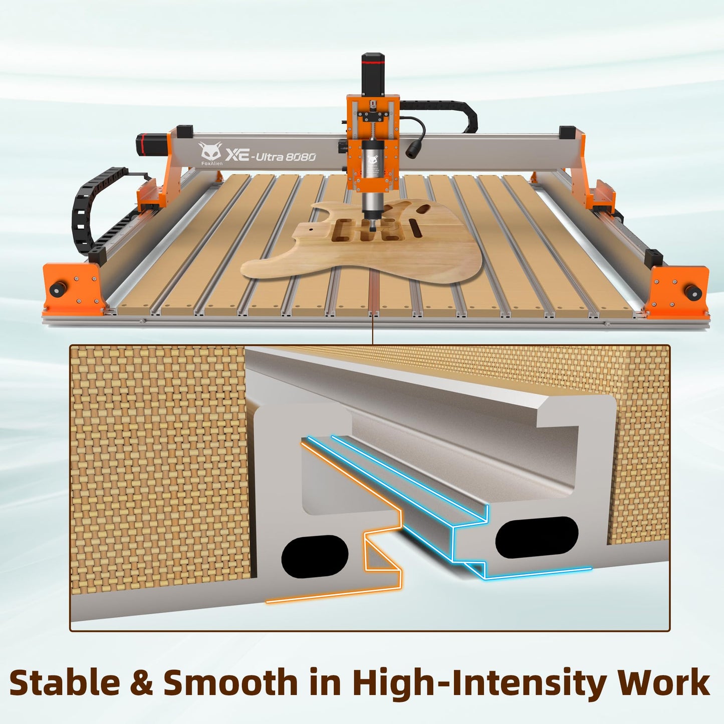 FoxAlien T-slot Hybrid Spoilboard Work Table and Aluminum Profile Base Frame Upgrade Kit for XE-Ultra 8080 CNC Router Machine