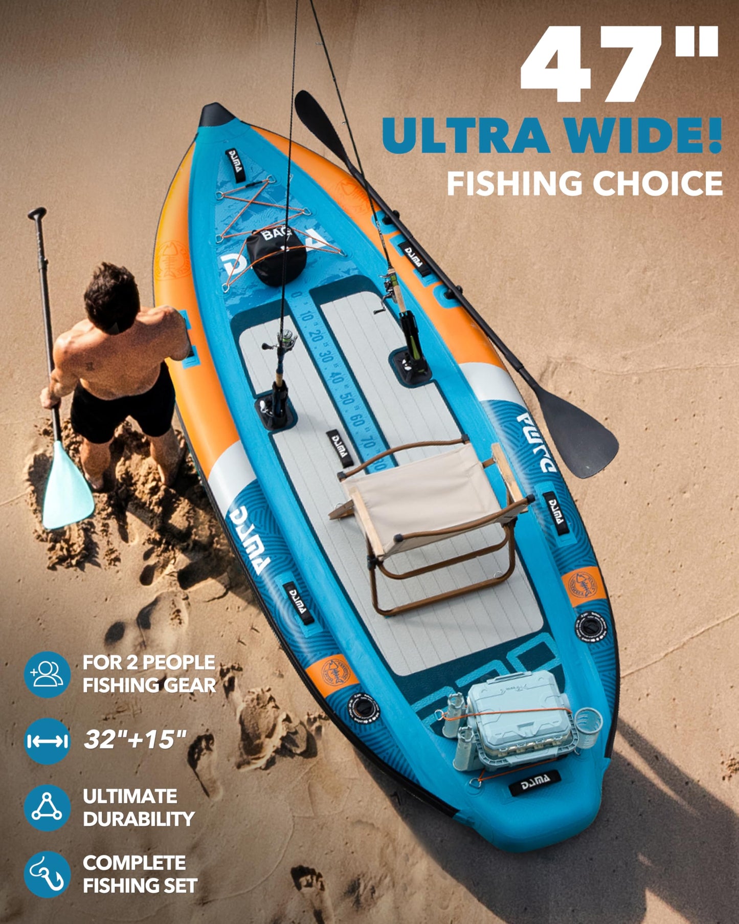 DAMA Triple Chamber SUP Inflatable Stand Up Paddle Board 10'8"*47", Extra Wide Paddle Boards for Adults, Fishing Paddle Board with 3 Removable Fins, 2 Fishing Rod Holders, Kayak Paddle,Portable Bag