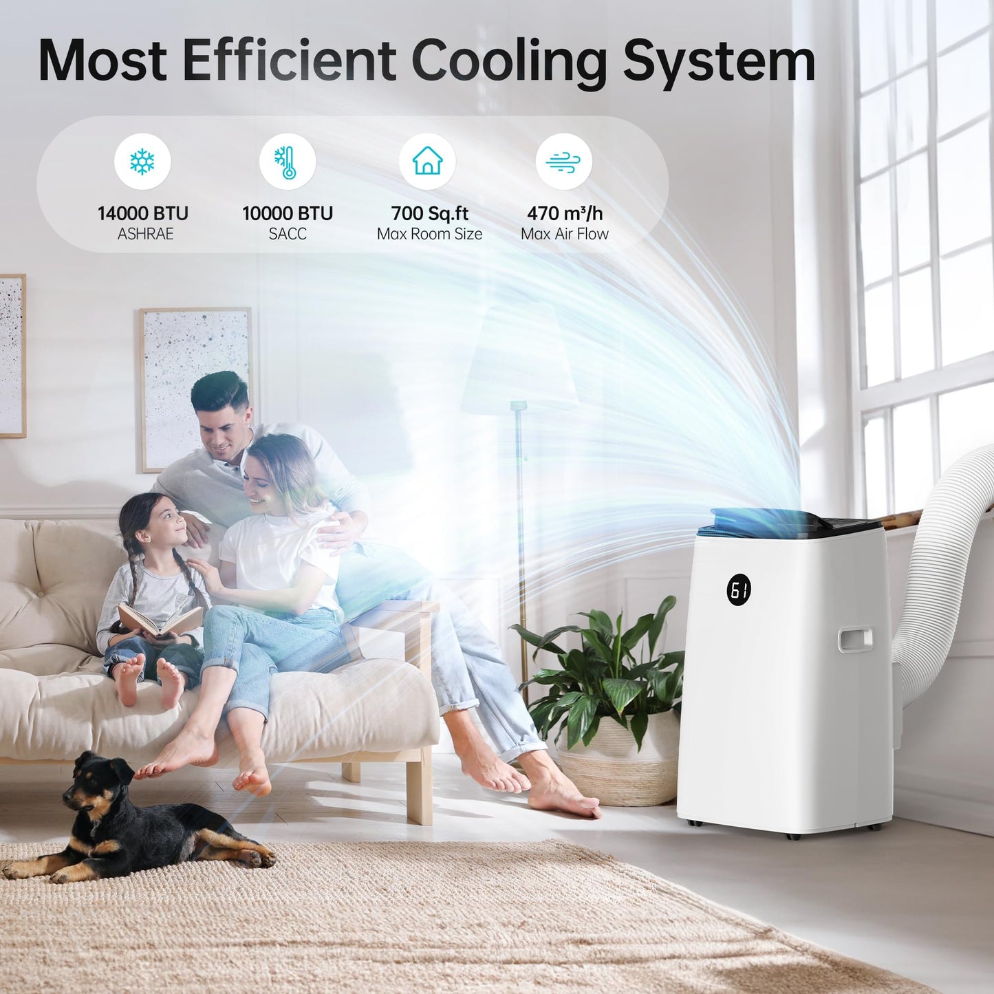14000 BTU Portable Air Conditioners Cools Up to 700 Sq.Ft, 3-in-1 Energy Efficient Portable AC Unit with Remote Control,Dehumidifier Fan,Smart Quiet Sleep Mode,Timer,Auto Swing,for Room Bedrooms