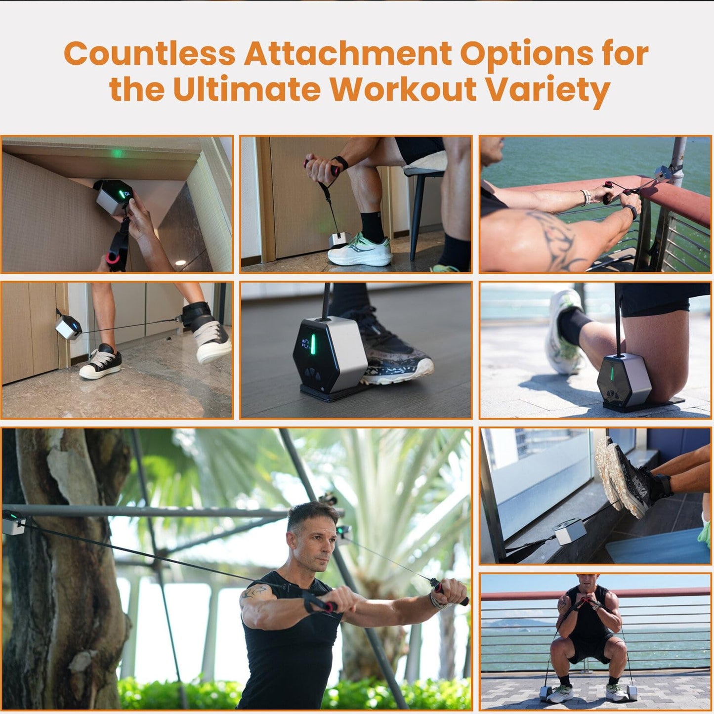 Rayofi GO-Tone Portable Cable Gym, 7-66LB Adjustable Resistance Band, App & Bluetooth Connection， Multifunctional Fitness Equipment, Suitable for Home & Travel (Silver)