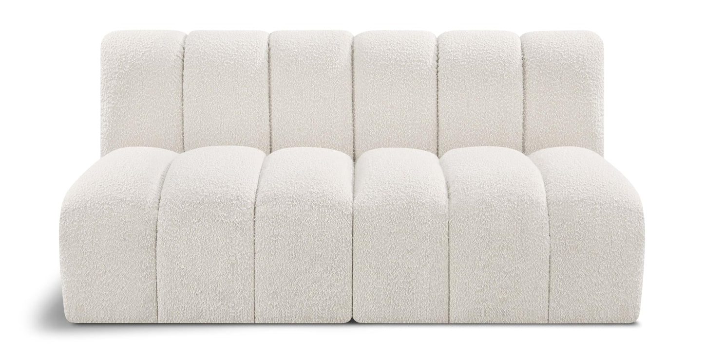 Meridian Furniture 102Cream-S2A Arc Collection Modern | Contemporary Modular Sofa with Rich Cream Boucle Fabric, Deep Channel Tufting, Modular Design, 60" W x 31" D x 30" H, Cream