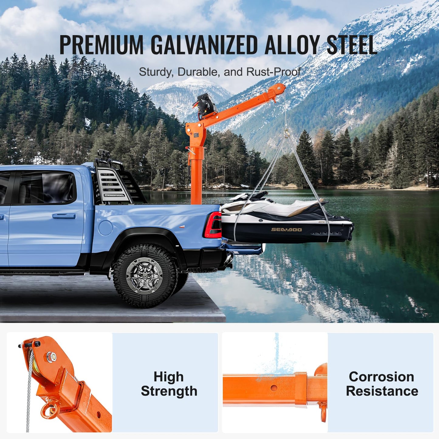VEVOR 2200 lbs Electric Pickup Truck Crane with Electric Winch 6000 lbs 12V, Folding Truck-Mounted Bed Crane, Steel Pickup Truck Jib Crane Hoist 360° Swivel for Lifting Goods in Construction, Factory
