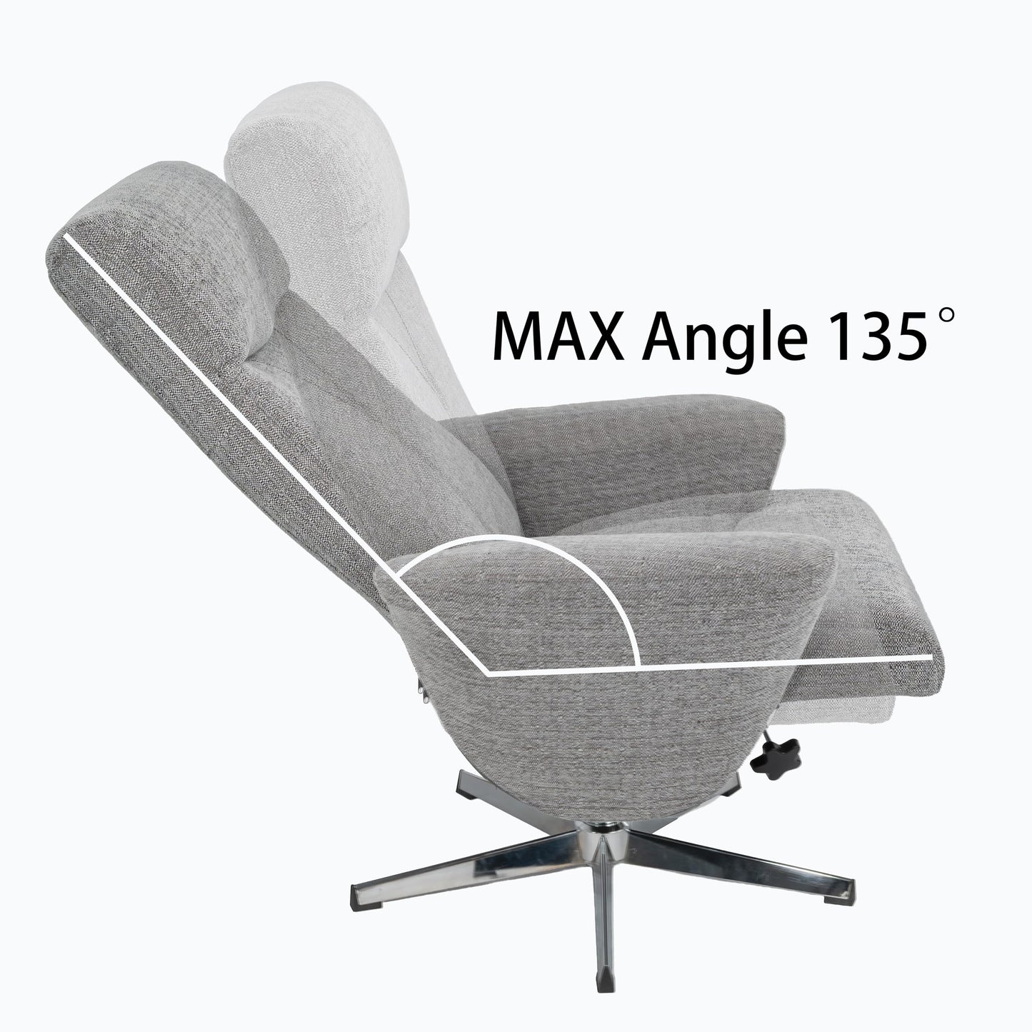 KEIKI Swivel Recliner with Ottoman Chair for Men, Modern Chenille Upholstered Manual Push Back 360° Swivel Armchair, Ergonomic Lounge Footrest for Living Room Bedroom Reading Home Office, Light Grey
