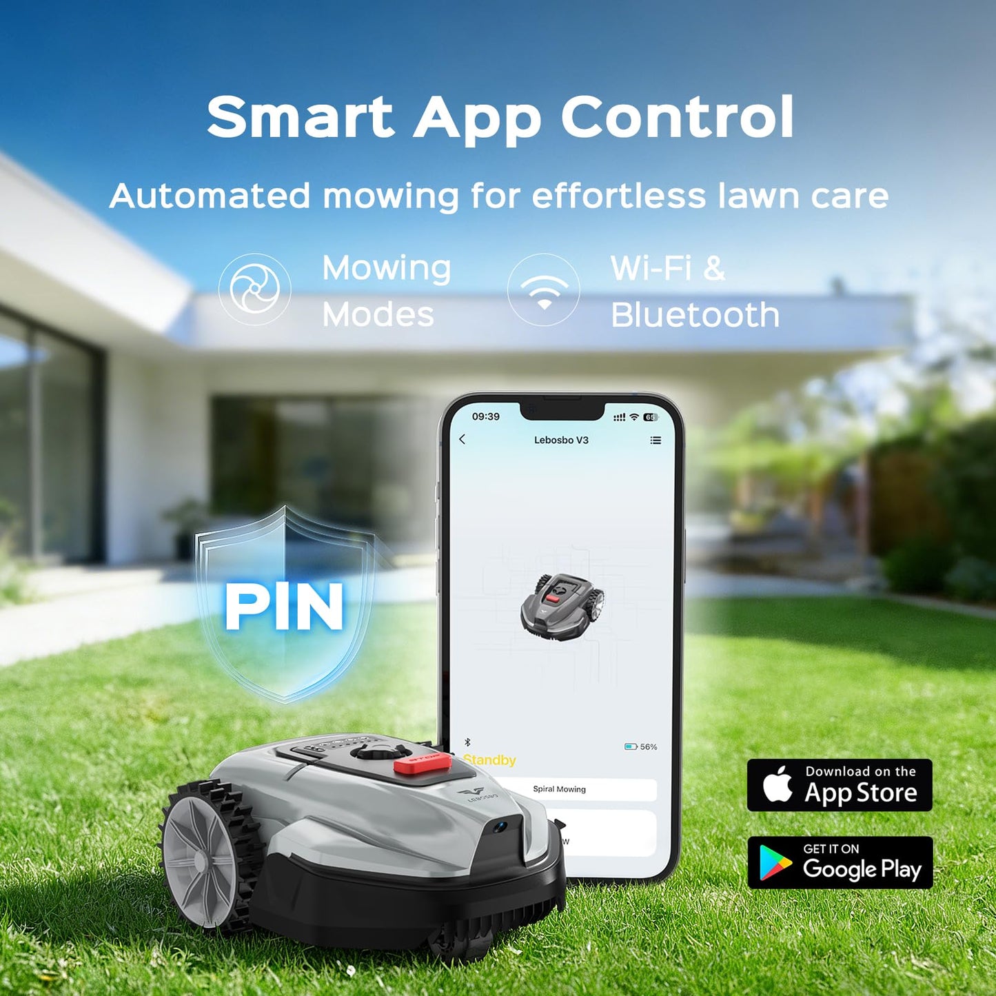 2026 NEW LEBOSBO V3 Robotic Lawn Mower, AI Vision Recognition Robot Lawn Mower with APP Control, Low-Noise Operation, Adjustable Cutting Height, No-Go Zones, for Small Lawns Up to 1600 Sq.Ft.