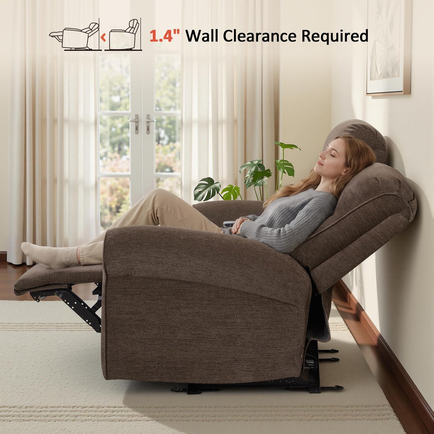 MCombo 78.3" Wall Hugger Power Loveseat Recliner Sofa with Console, Reclining Loveseat with USB Ports, Cup Holders, for Small Spaces Living Room RV, Fabric PR635M2 (Dark Brown)