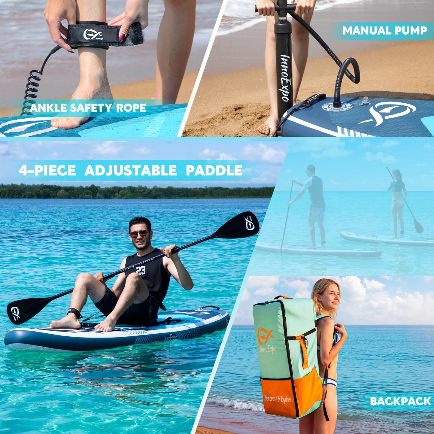 InnoExpo Inflatable Stand Up Paddle Boards with Premium Accessories, Wide Stable SUP Paddle Board Design, Non-Slip Comfort Deck for Youth & Adults (Marine/Kayak Seat, 11'x33''x6'')