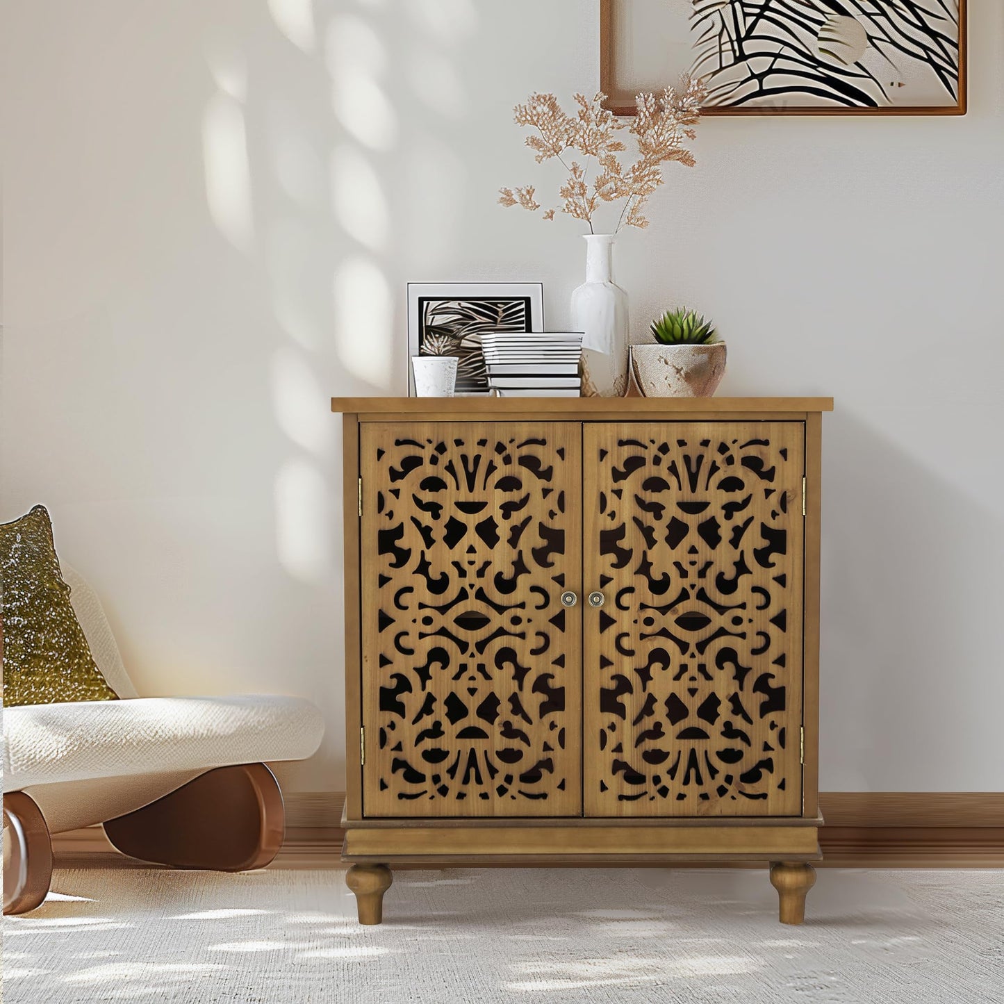 MFSTUDIO Accent Wood Storage Cabinet Buffet & Sideboard Accent Organizer with 2 Doors Decorative Cabinet for Living Room Kitchen Entryway Hallway, 31.5" Lx15 Wx34.2 H, Wood-Like