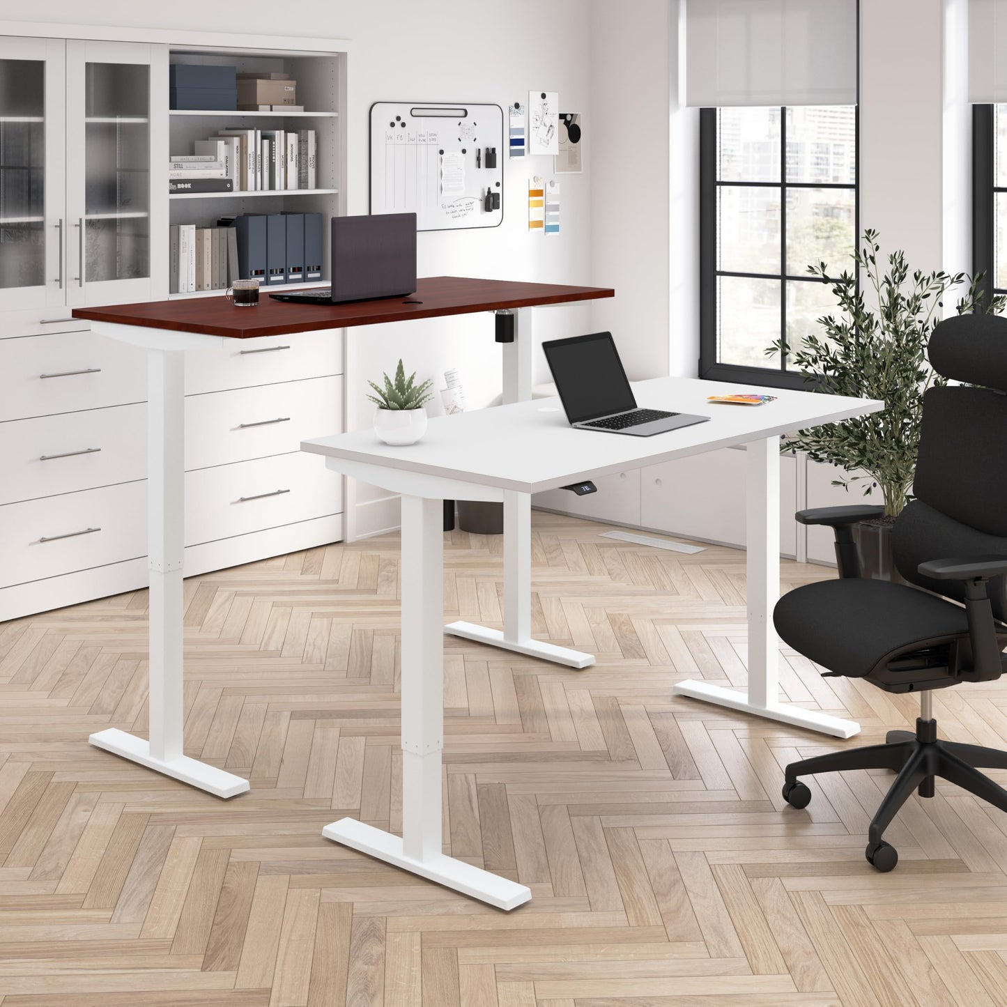 Bush Business Furniture 72-inch Electric Height Adjustable Standing Desk, Ergonomic Sit-Stand Computer Table for Home and Professional Office, Move 40 Series, Hansen Cherry with Black Base