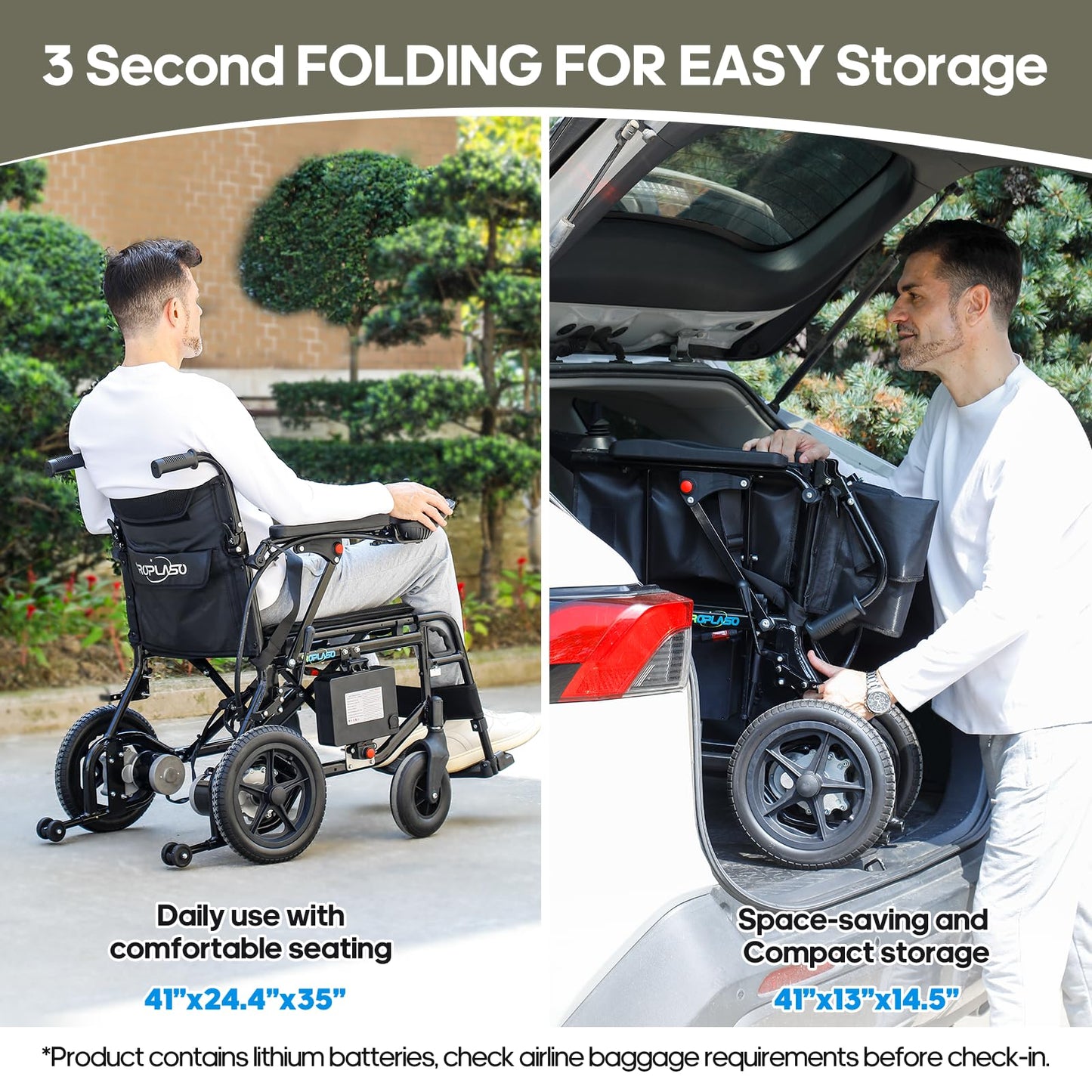 ROPLASO Electric Wheelchair for Adults 47lb Lightweight Foldable Electric Wheelchair for Seniors Power Motorized Wheelchair (DarkBlack)