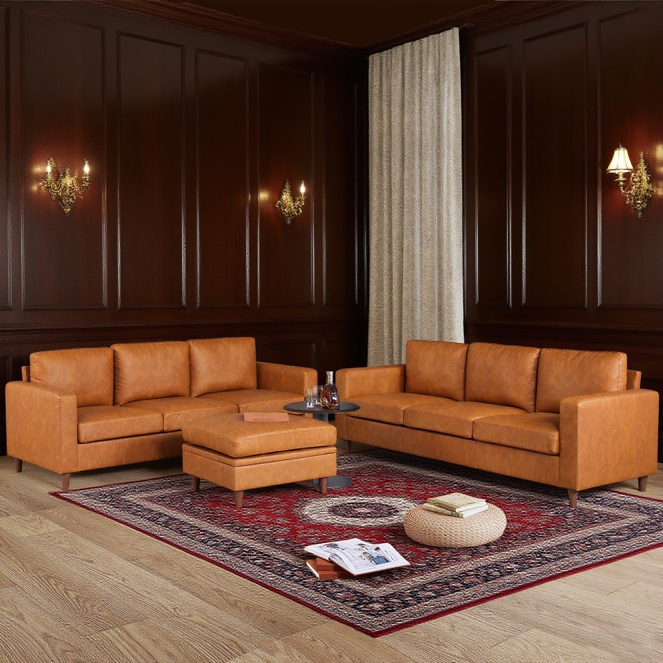 IDEALHOUSE Leather Couch 83 inch, Modern Sofa 3 Seater with Deep Seat & Padded Backrest, Faux Leather Couch with Armrests for Living Room, Bedroom, Office