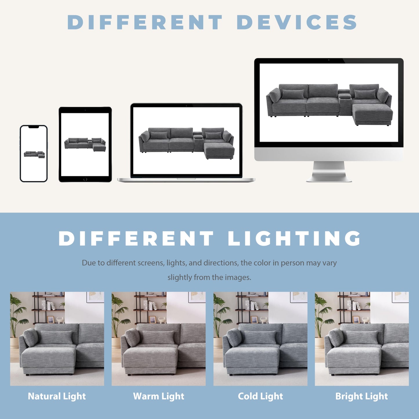 124" L-Shaped Corner Sectional Sofa with Multi-Functional Storage Console for Home Apartment, Luxury Chenille Upholstered Cloud Couches W/Wireless Charger & Ottoman