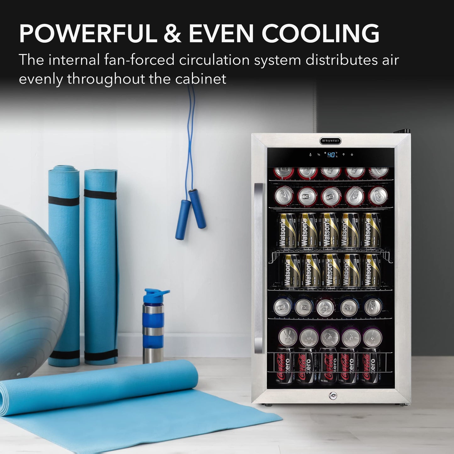 Whynter Beverage Refrigerator with Double-Layer Glass Door, 136-Can 3.4 Cu. Ft. Drink Mini Fridge with Lock & Digital Control, BR-1211DS, Stainless Steel