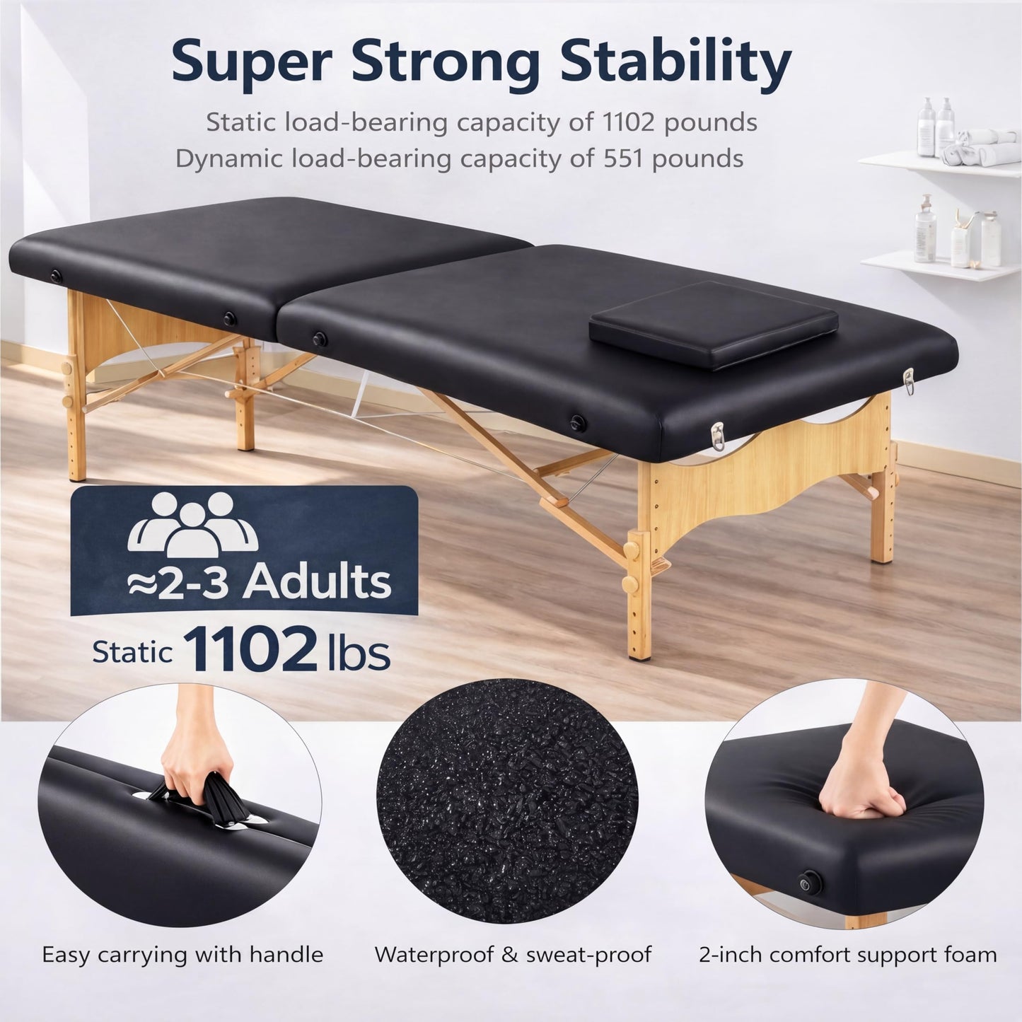 AceOrbit 73" x 33" x 24" Low Level Portable Folding Massage Table Adjustable Physical Exercise Therapy Bed Folding Massage Table for Spa Yoga Exercise Tattoo Home Training Station for Rehabilitation