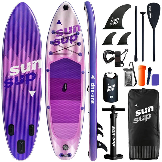 SUN-SUP 10.6ft Inflatable Stand Up Paddle Board, 450 lbs Capacity SUP with Complete Accessories - Paddle, Pump, Backpack, Leash & Fins for All Skill Levels