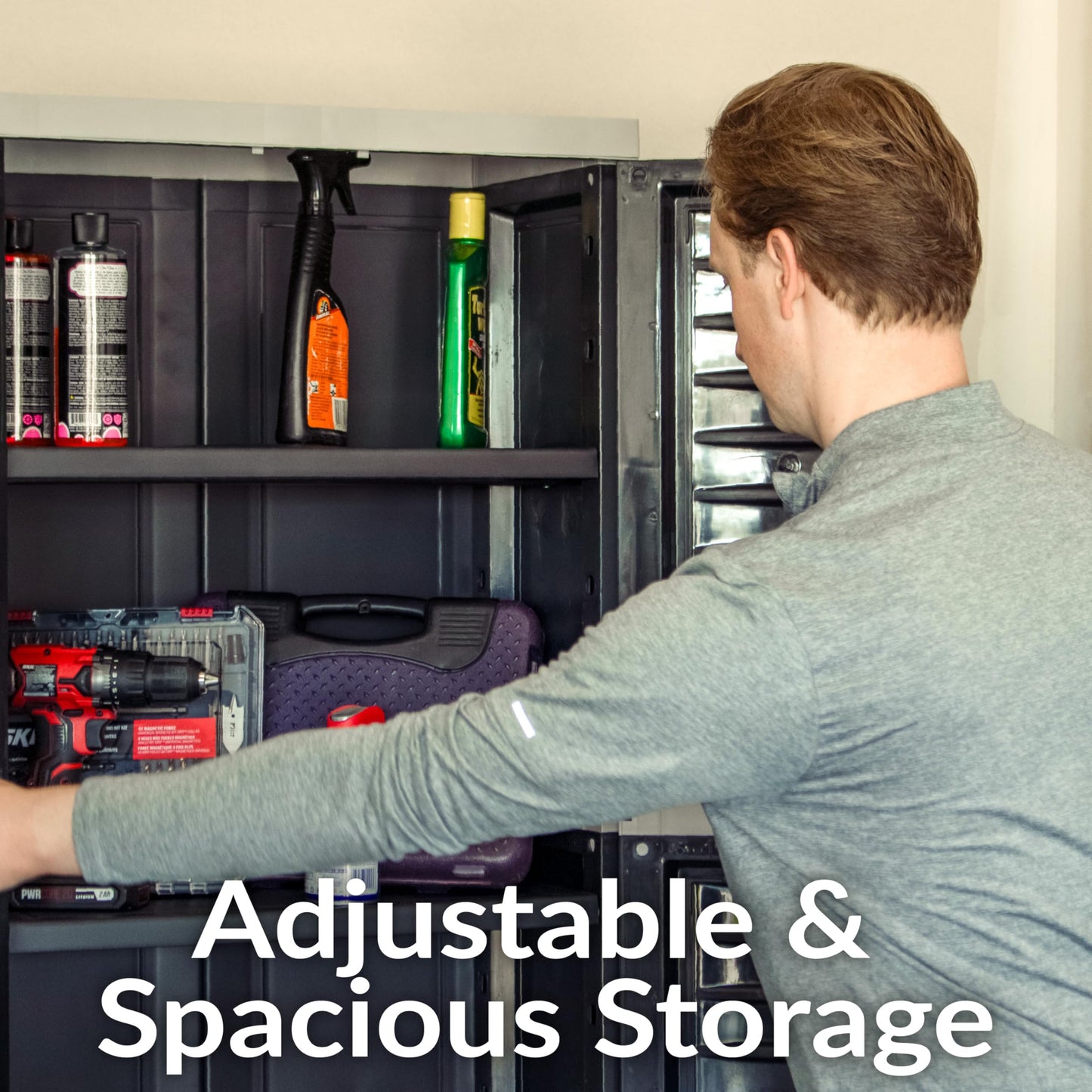 Sunnydaze 72" H Resin Garage Storage Cabinet - Garage Cabinet with Lockable Doors and Adjustable Shelves - Freestanding Utility Storage for Laundry Room, Office, Basement - Charcoal/Gray Trim