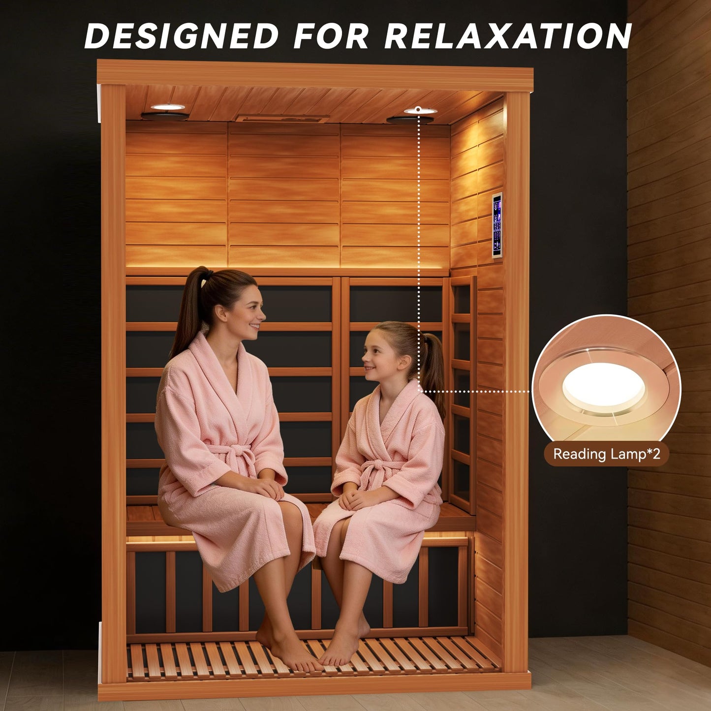 EASYHAWK 2 Person Infrared Sauna for Home with LED Ambient Lighting, Smart App Control Home Sauna with WiFi & Bluetooth, Low EMF 1500W/120V LCD Heater, Indoor Sauna with Flame-Retardant Design