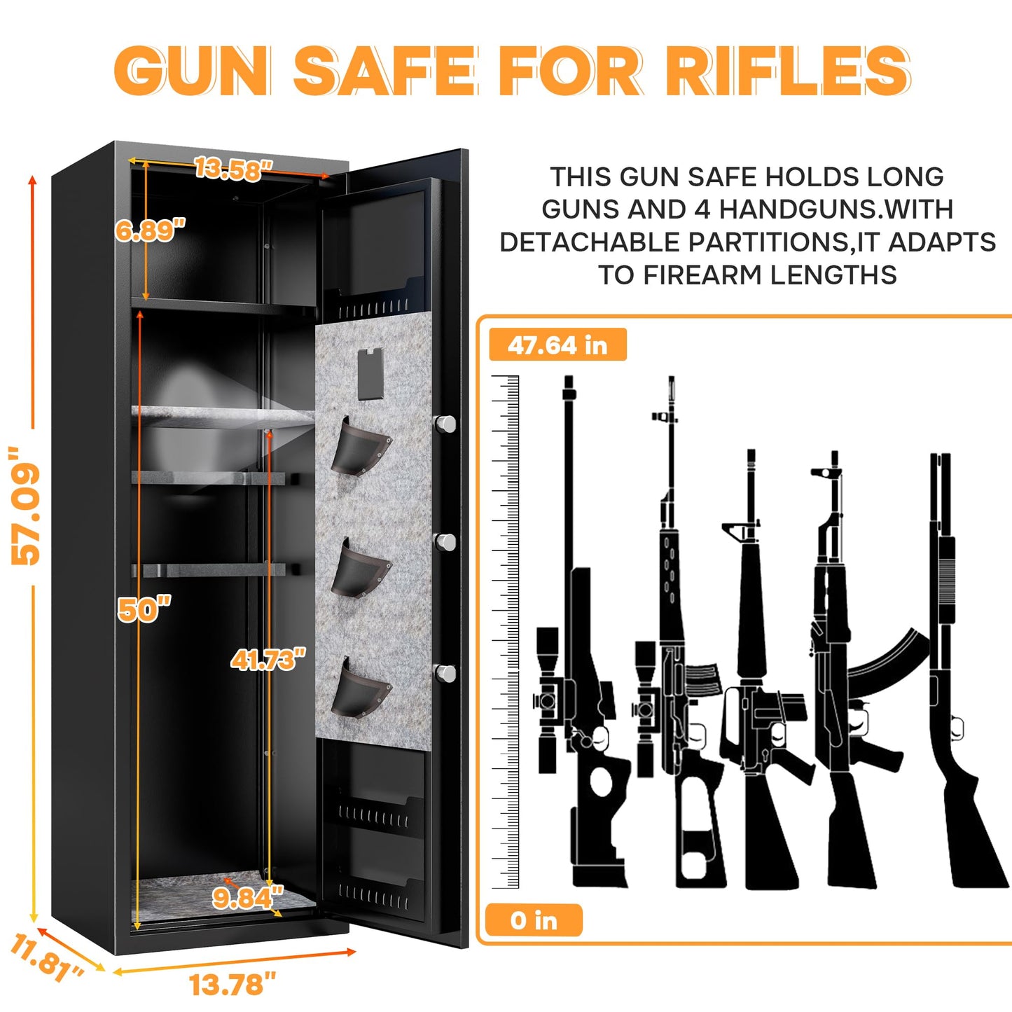 [No Assembly Required]8-12 Fingerprint Gun Safe for Rifles and Pistols,Gun Safes for Rifle and Password Lock, Gun Cabinet for Home with Adjustable Shelves, Biometric Heavy Duty Long Gun Safe,57" High