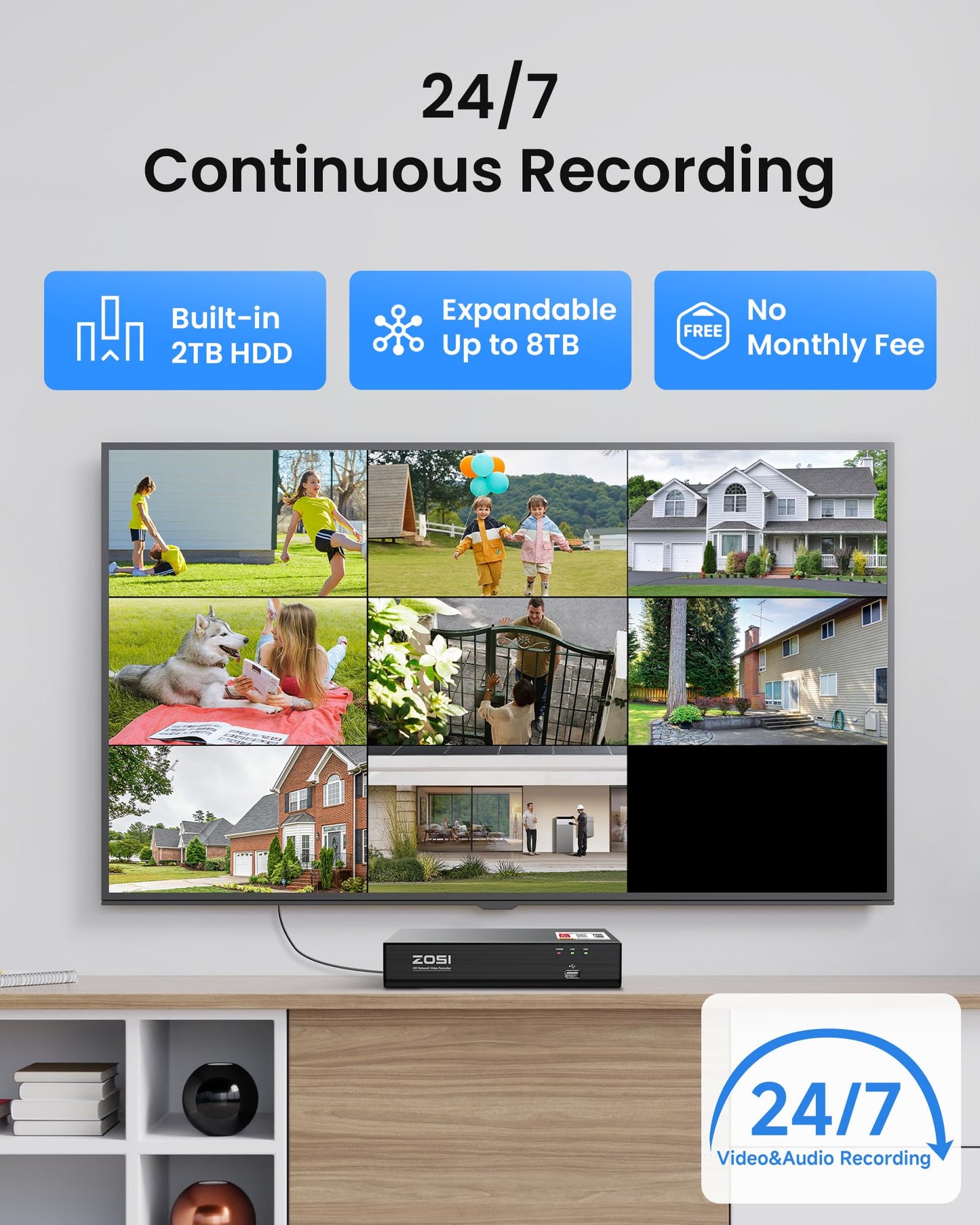 ZOSI 4K PoE Security Camera System, 4pcs 8MP Indoor Outdoor Metal Cameras with Audio, Smart Person Vehicle Detection, People Counting, Night Vision, 8CH CCTV NVR with 2TB HDD for Home 24/7 Recording