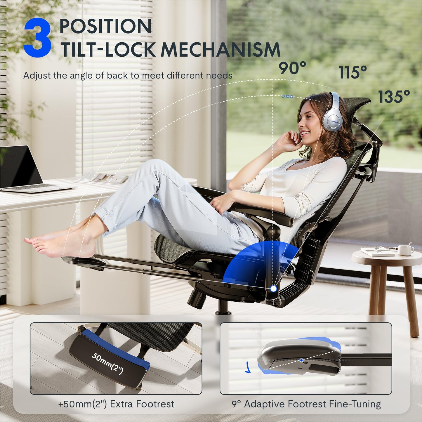 FLEXISPOT ErgoX-PRO Ergonomic Office Chair with Footrest Black – Cloudtech Cushion, 5D Lumbar, 7D Armrests, 4D Headrest, 551LBS Capacity – Office, Gaming, Home