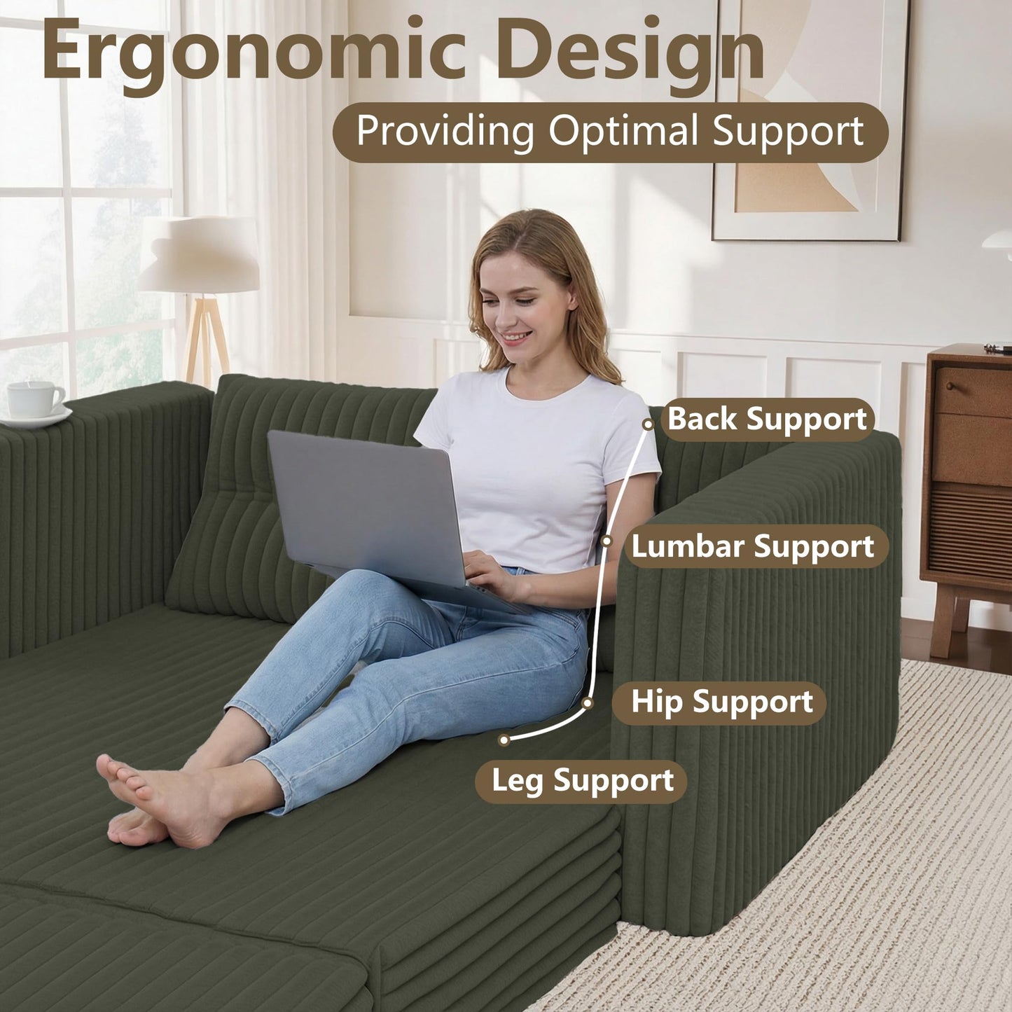 HABUTWAY 41.3" Loveseat Boneless Couch, 4-in-1 Convertible Sofa Bed, Plush Fur Folding Futon Sofa Bed Couches with a Pillow for Living Room, High-Density Foam Support, No Assembly Required, Green