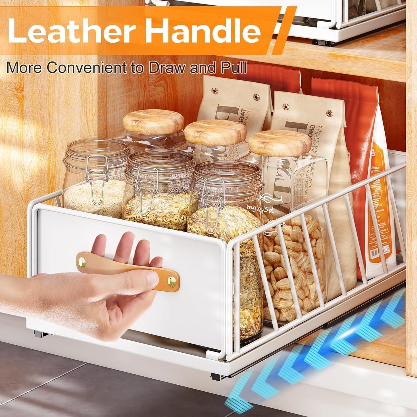 4Pack Pull out Cabinet Organizer,Heavy Duty Slide out Pantry Shelves Drawer Storage with Adhesive Nano Film,Sliding Mesh Basket with Handle for Kitchen, Bathroom, Home, 11.8W" X 15.7"D X 6.2"H,White