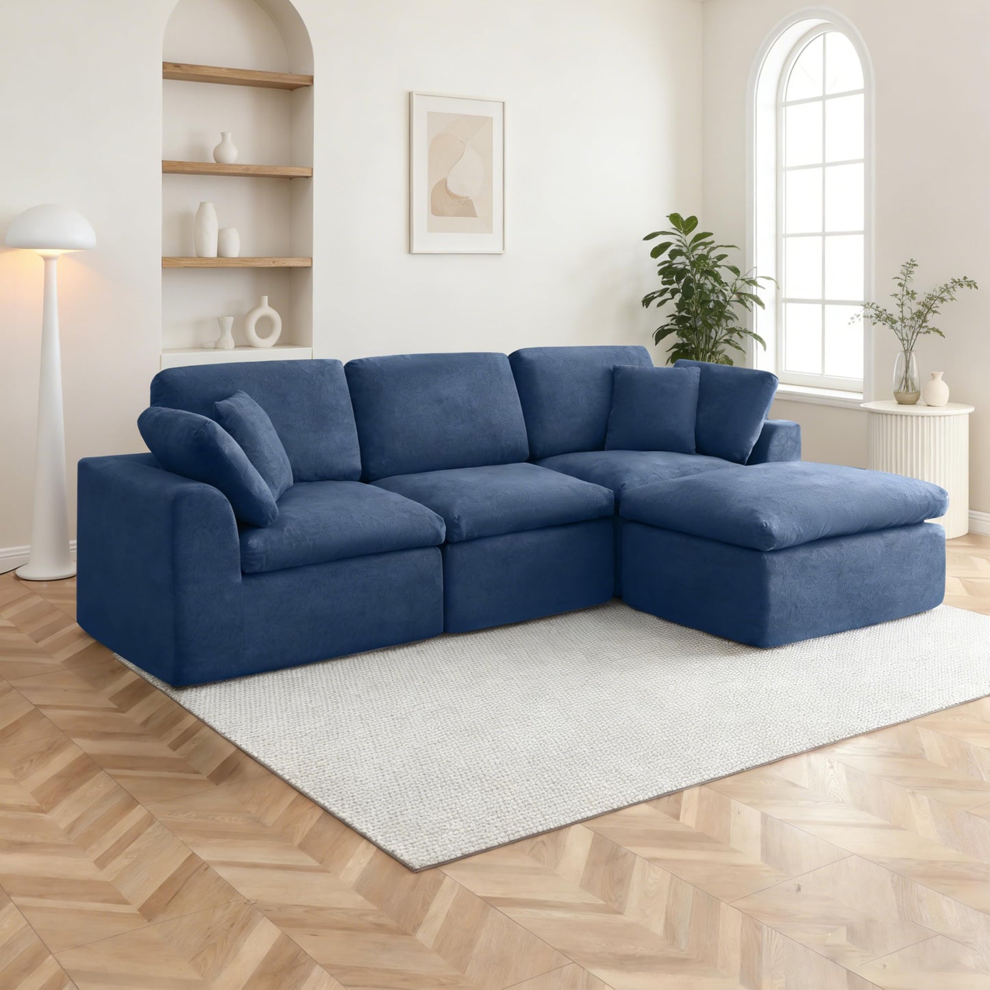 111-Inch L-Shaped Modular Boneless Cloud Sectional Sofa 4 Seat Floor Foam Sofa Couches Deep Seat with Ottoman,Comfy Fabric Upholstered 4 PCS Compressed Cloud Couch