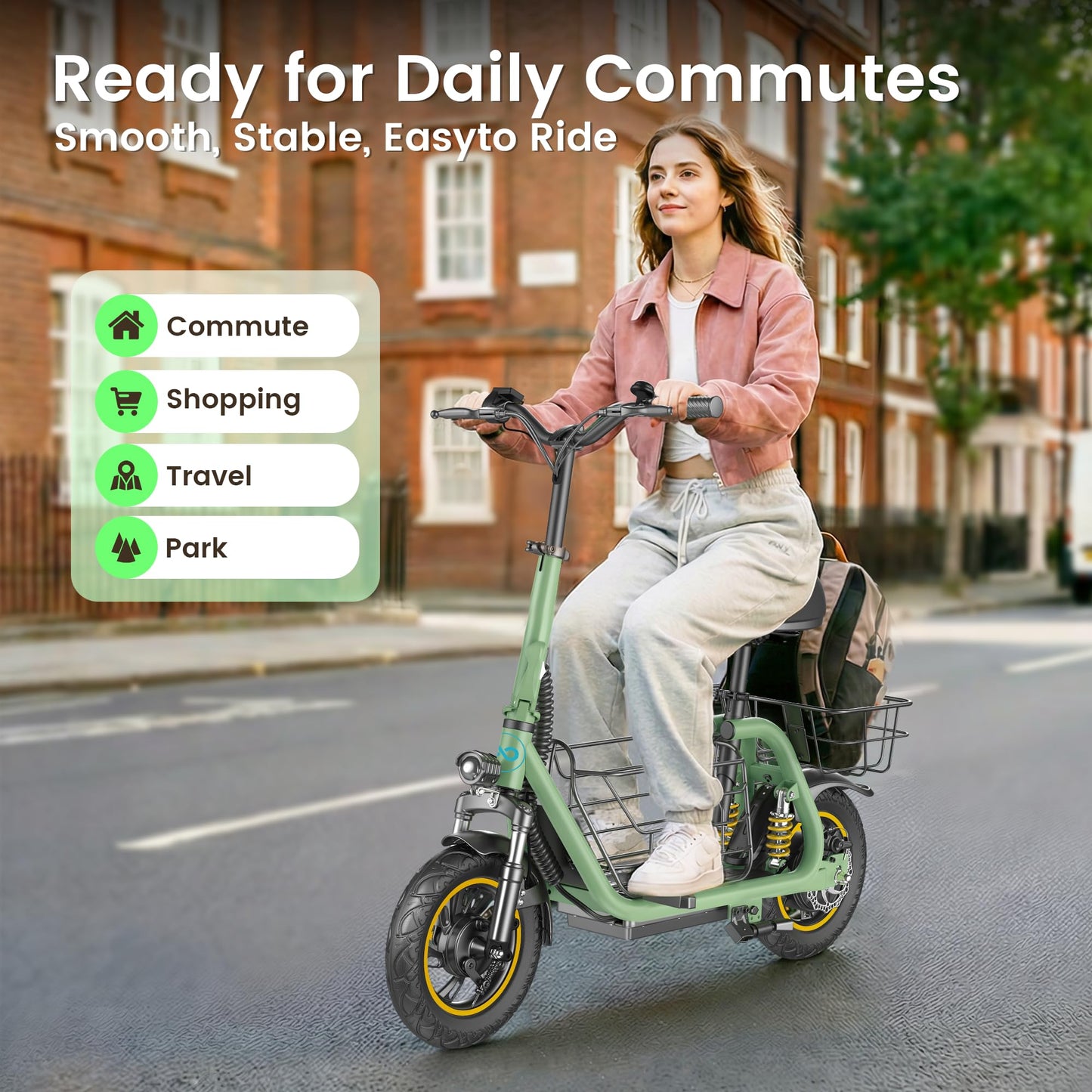 Gyroor C1Pro Electric Scooter with Seat for Adults, Foldable Commuter E-Scooter, 25-Mile Range & 19 MPH Top Speed, 12" Pneumatic Tires, Dual Suspension for Daily Commuting