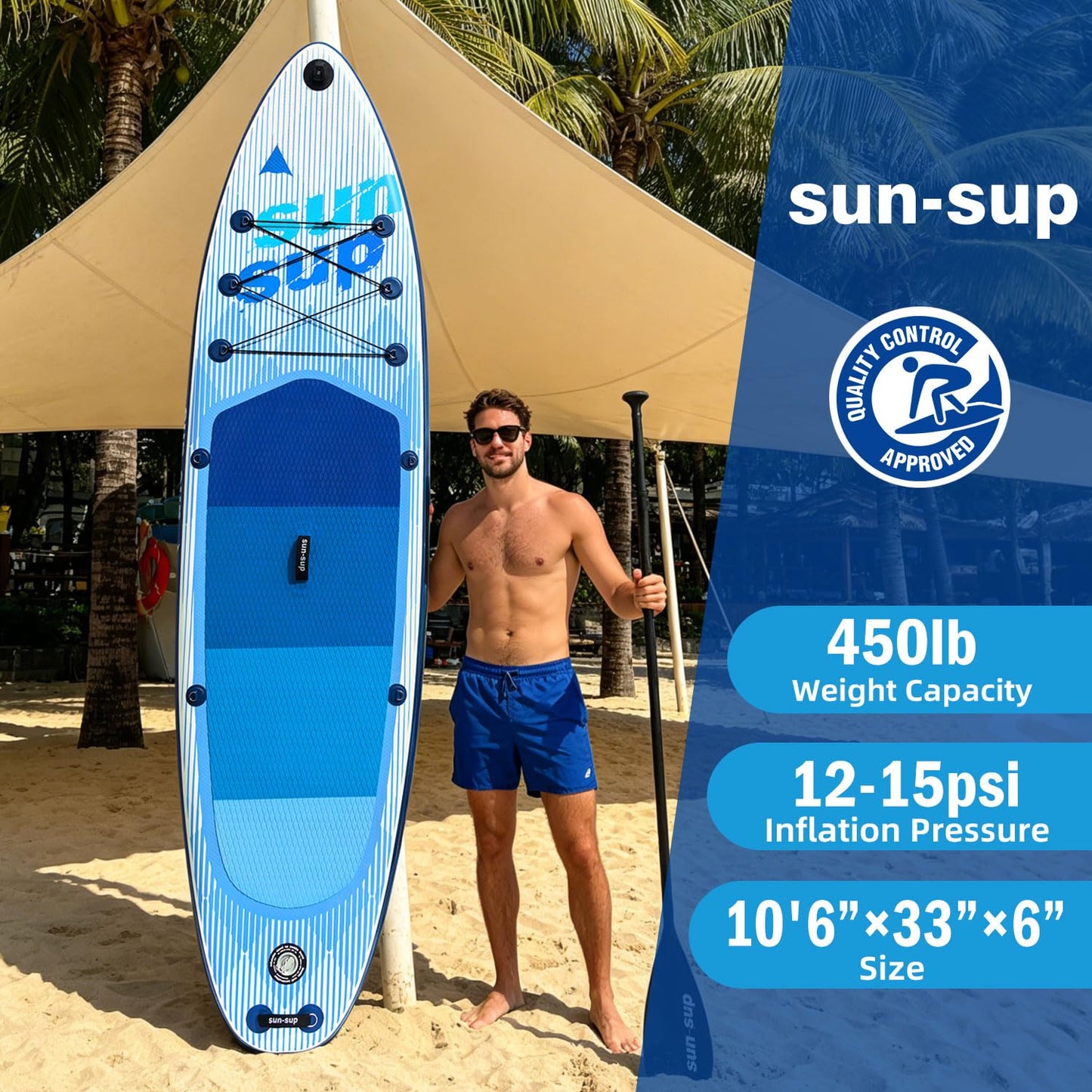 SunSUP 10.6ft Inflatable Stand Up Paddle Board, Non-Slip Deck with Complete Accessories for Adults Beginners, Perfect for Yoga Fishing Surfing