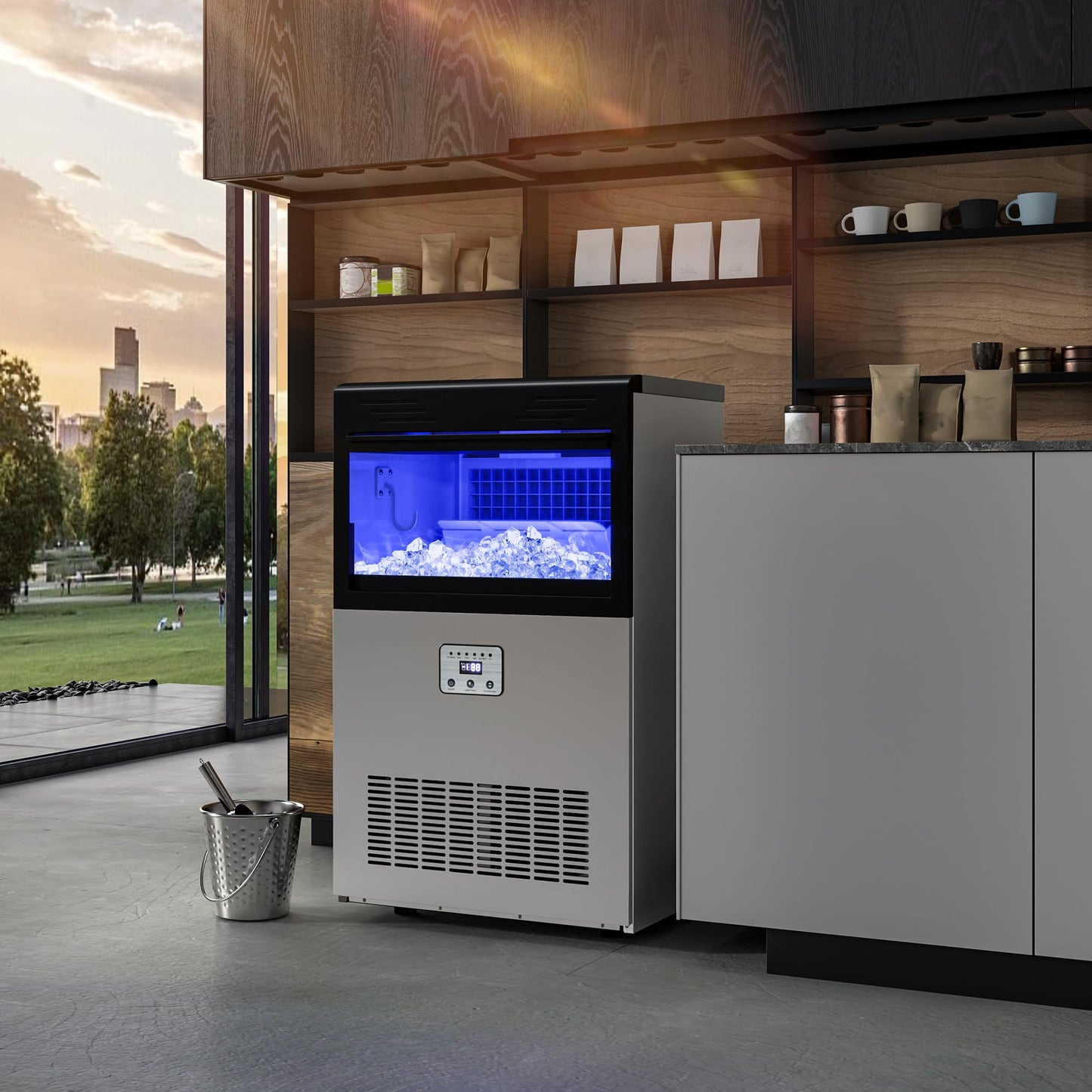 YITAHOME 132lbs Ice Maker Machine Commercial Under Counter Ice Maker, ETL & DOE Certificated Commercial Large Ice Makers Freestanding for Home Cafe Bar Restaurant 55pcs with 33lbs Storage Bin