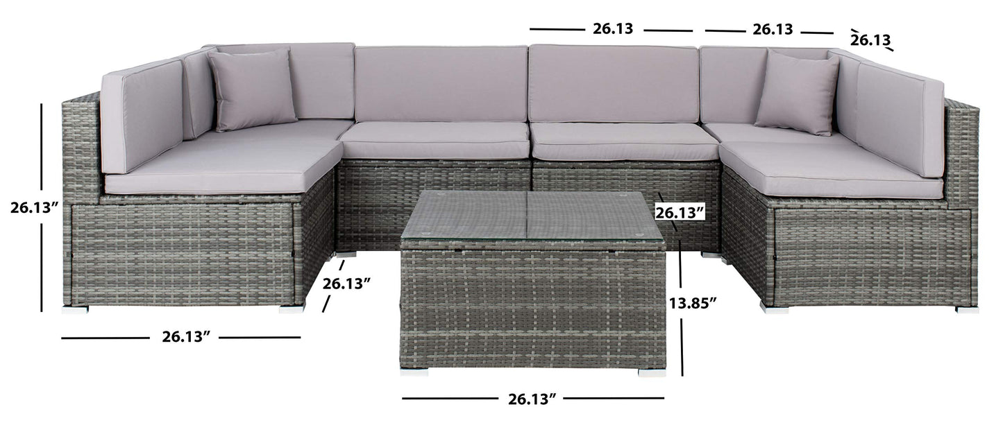 SAFAVIEH PAT7510B-2BX Collection Sectional Diona Grey Outdoor Living Patio Set, Grey/Grey