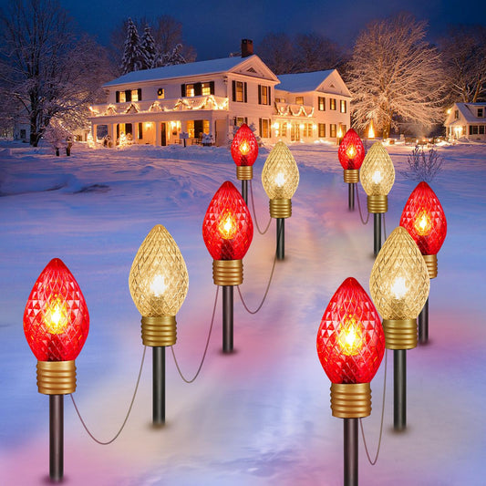 Minetom Christmas Jumbo Lights - 10.5ft C9 Pathway Lights, 2 Pack, Red & Warm White, Model GY-C-50.6-U-B1