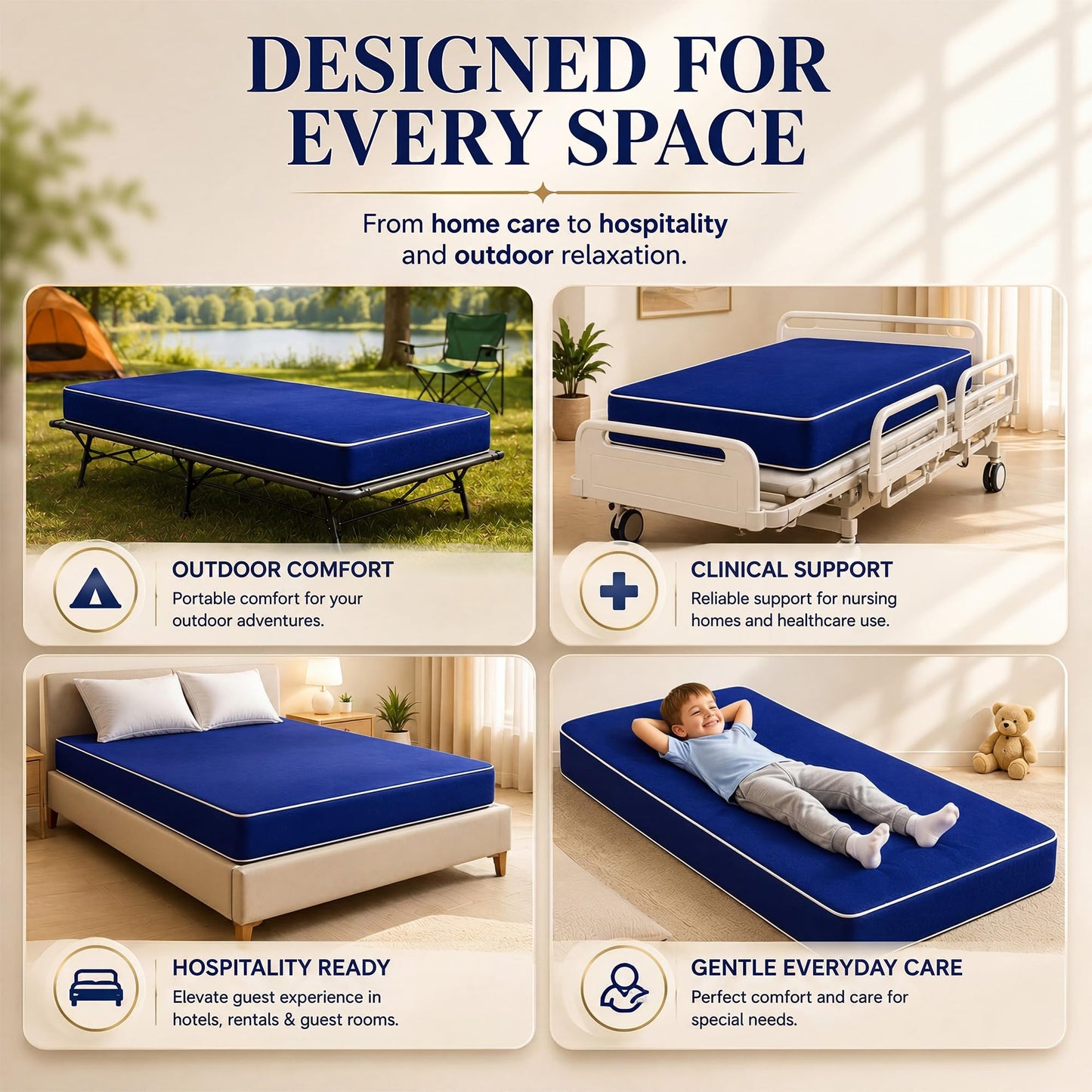 Greaton, 5-Inch Medium Firm Water Resistance Nylon Vinyl Foam Mattress, Noiseless, Soft Cloud Feeling, Body Heat Reflection, Good for Hospital and Camp, Queen, Blue