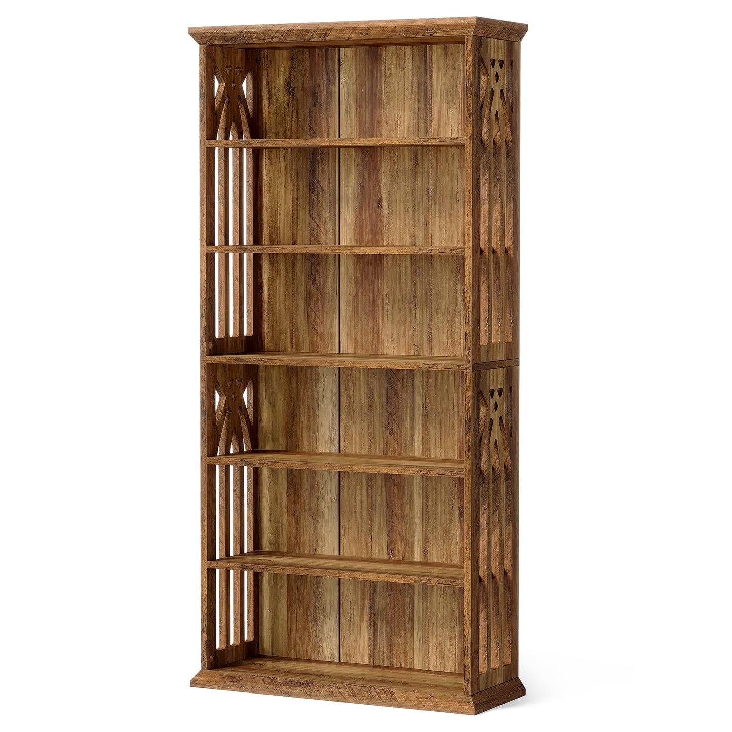 LITTLE TREE 6-Tier Bookcase, 75-Inch Farmhouse Bookshelves and Bookcases, Floor Standing 6 Shelf Wooden Display Storage Shelves Tall Bookcase for Home Office, Living Room, Bed Room, Brown