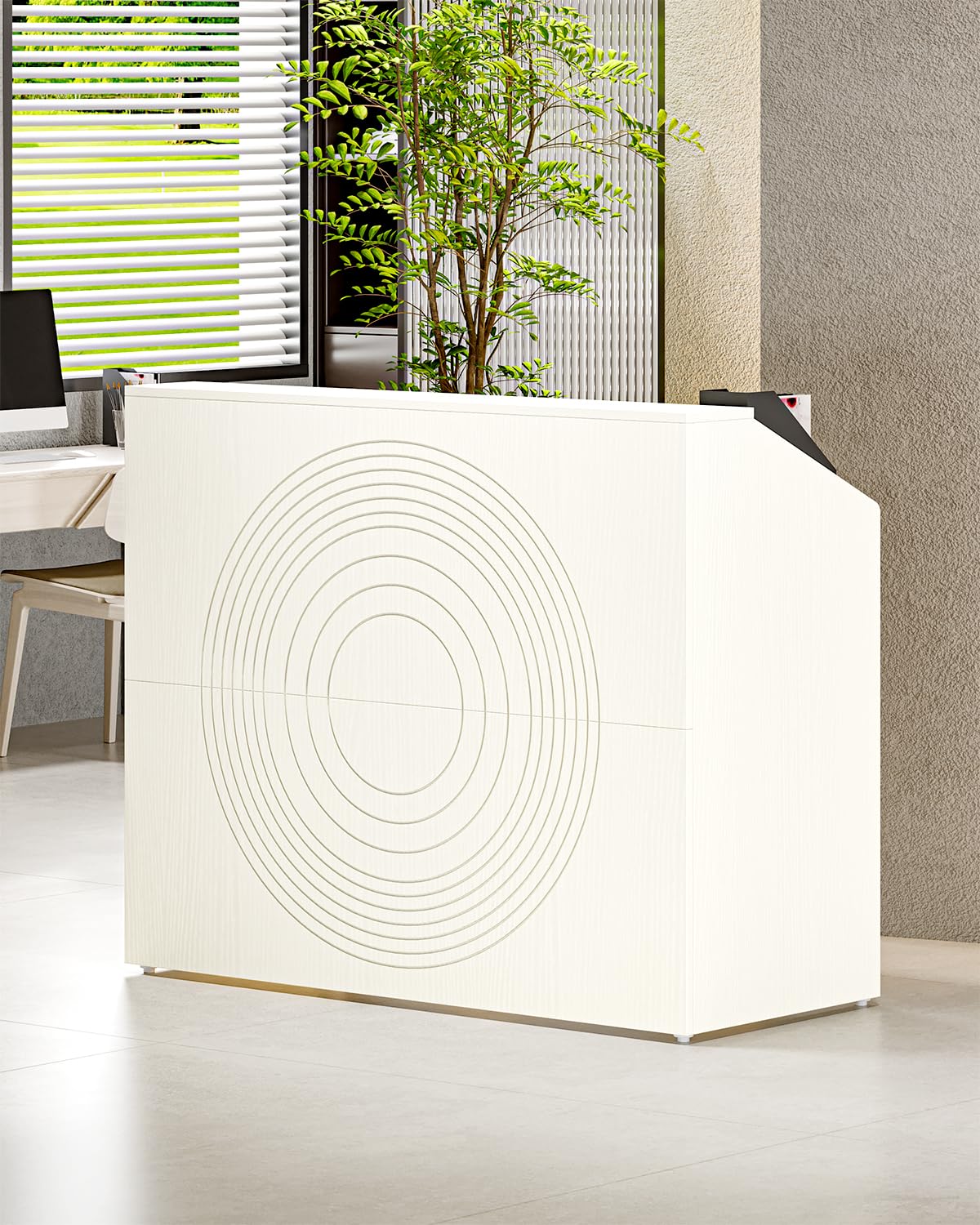 LITTLE TREE 47-Inch Reception Desk with Counter, White Front Desk Reception Room Table, Retail Counter for Checkout, Modern Welcome Desk for Lobby, Office, Beauty Salon