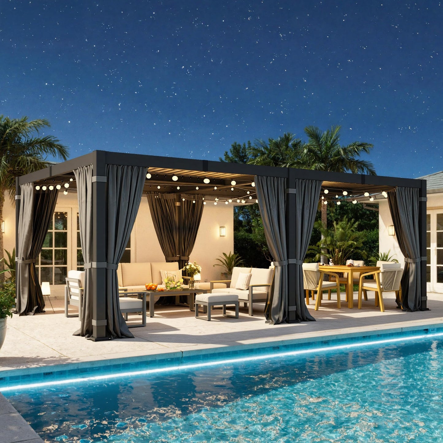 12' x 20' Louvered Pergola, Outdoor Pergola with Metal Adjustable Louvered Roof & Gutter System, Hardtop Patio Gazebo for Backyard, Patio, Garden, Dark Gray