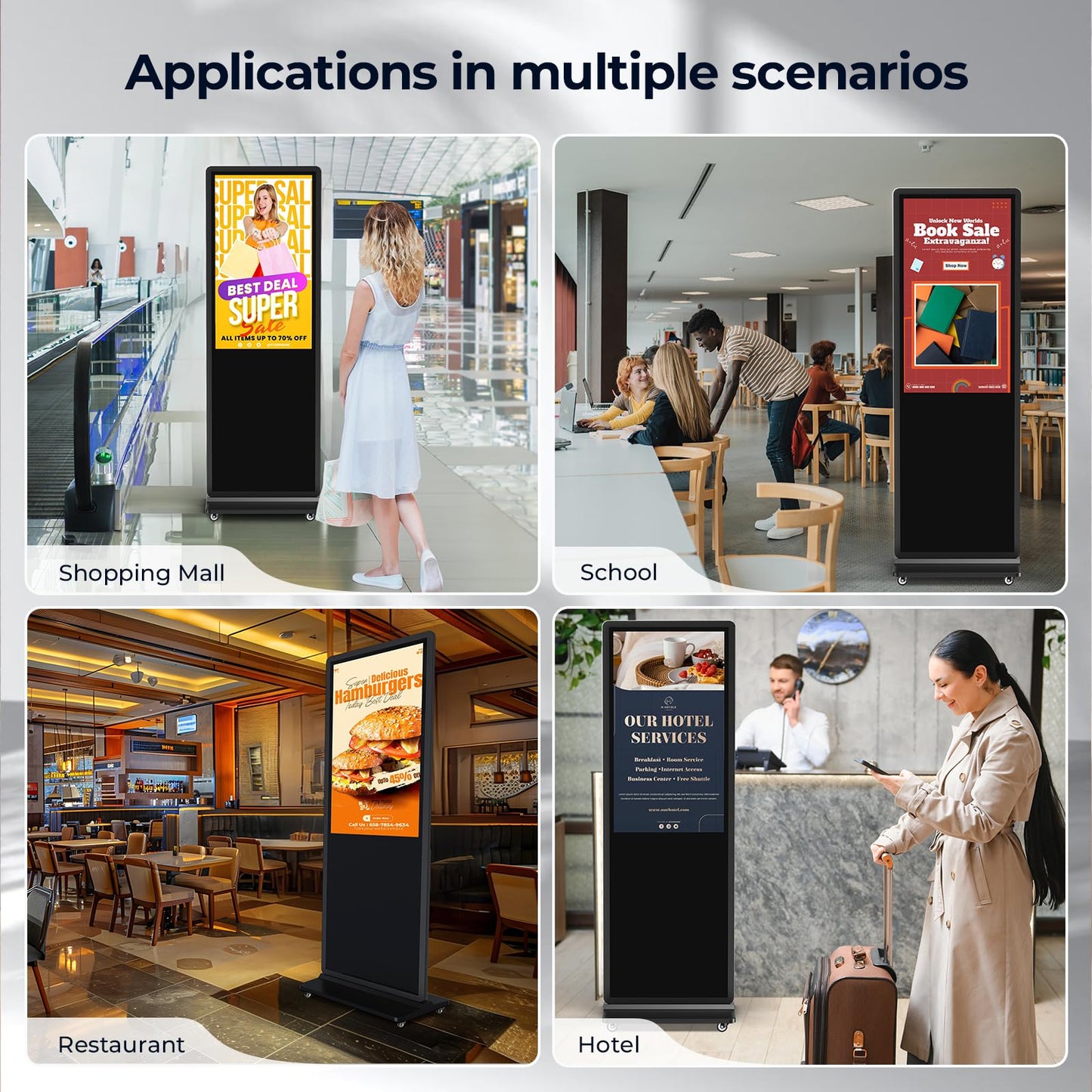 JASZDOT 32/43/55/65 Inch Digital Signage Display, LCD Screen Advertising Display Kiosk Interactive Totem Floor Standing Auto AD Player with USB/HDMI/WiFi Android OS (43'' Touch Screen)