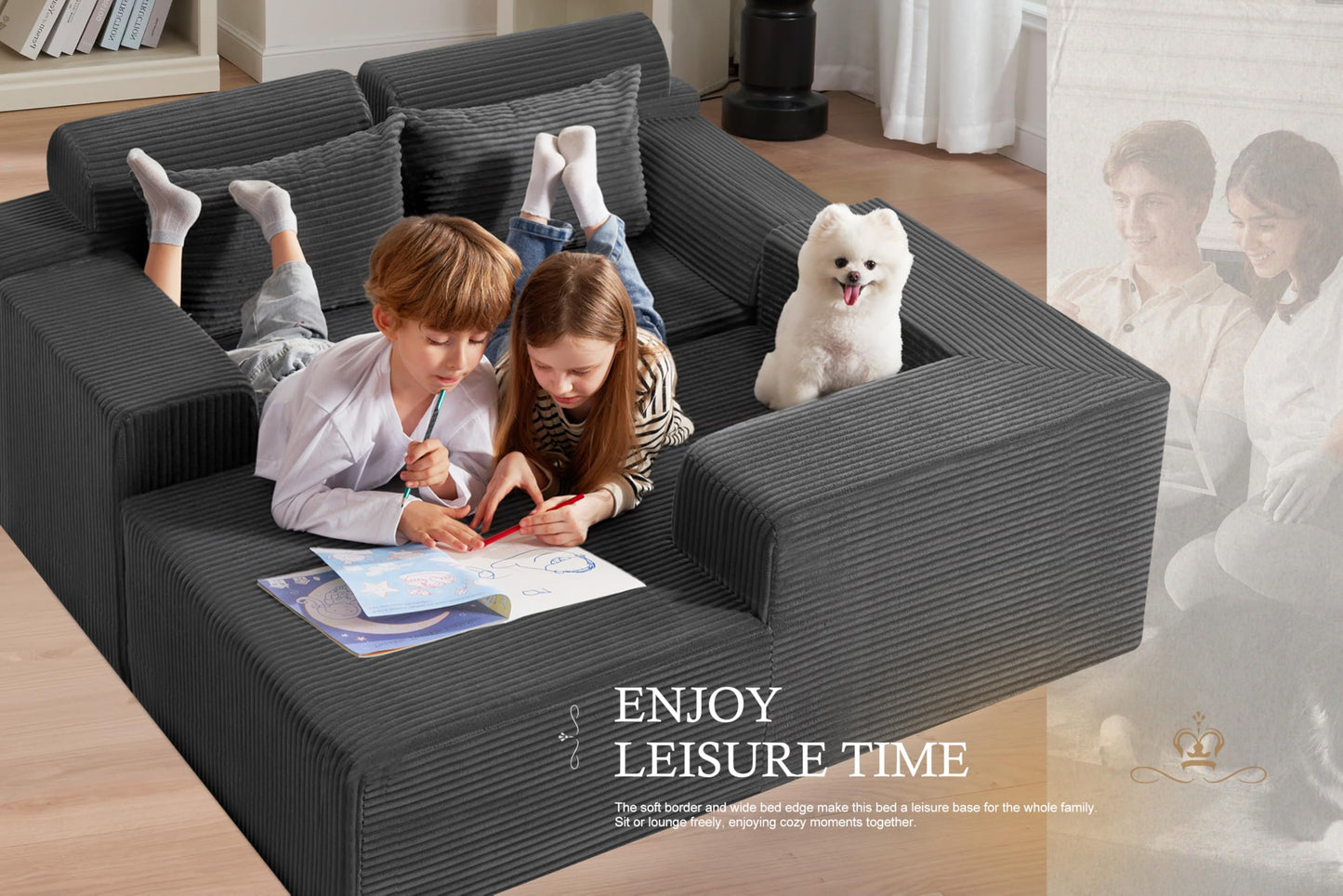 HABUTWAY Sectional Couches for Living Room,No Assembly L Shaped Couch 105" Modular Sectional Sofa Couch with Deep Seat,Cloud Couches Furniture Sets for Apartment,Corduroy (Dark Grey, Right Facing)